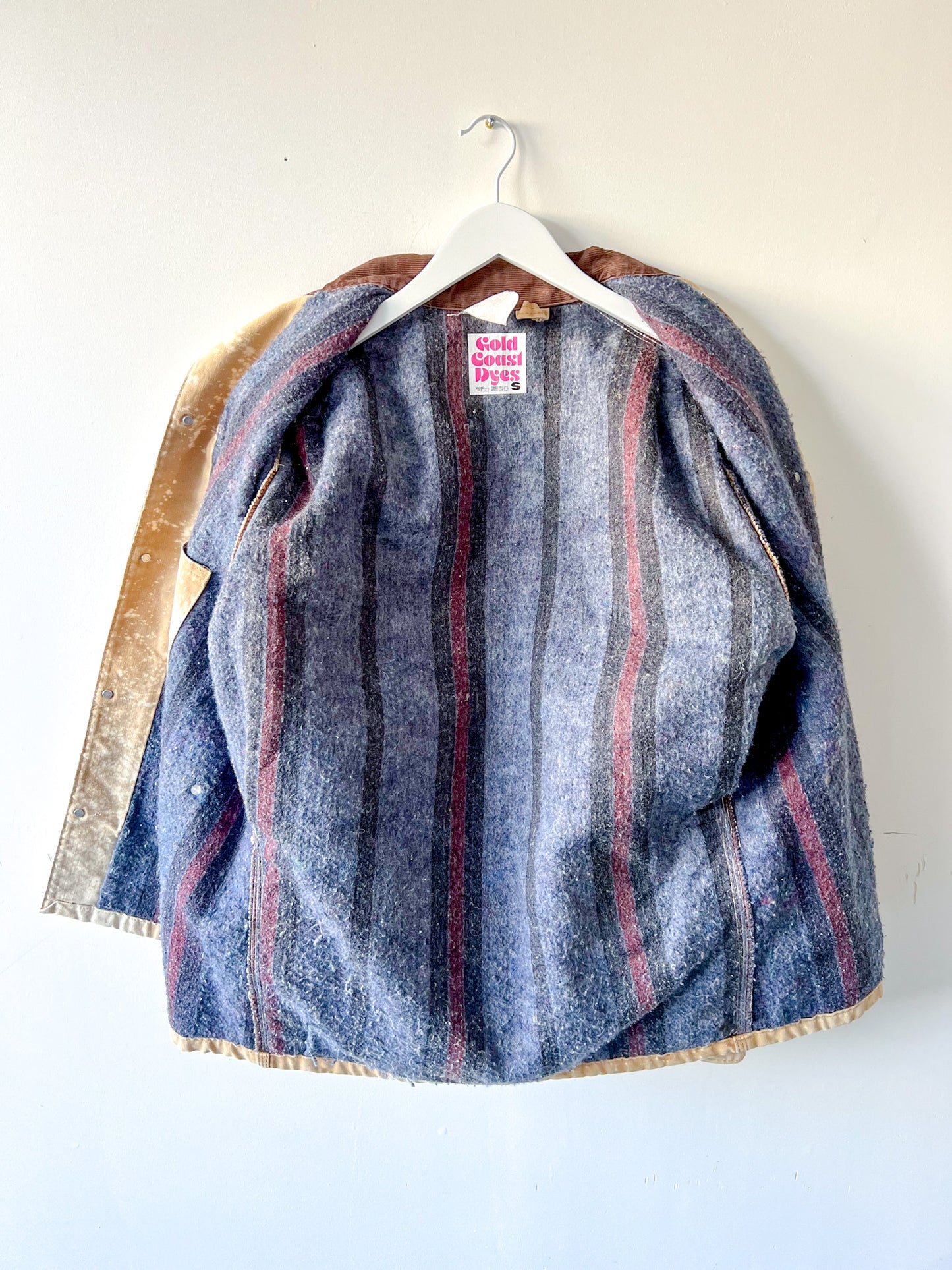 HOUSTON - Vintage 80s Carhartt Acid Washed Blanket Lined Chore Coat - Tan, Beige - Unisex Small