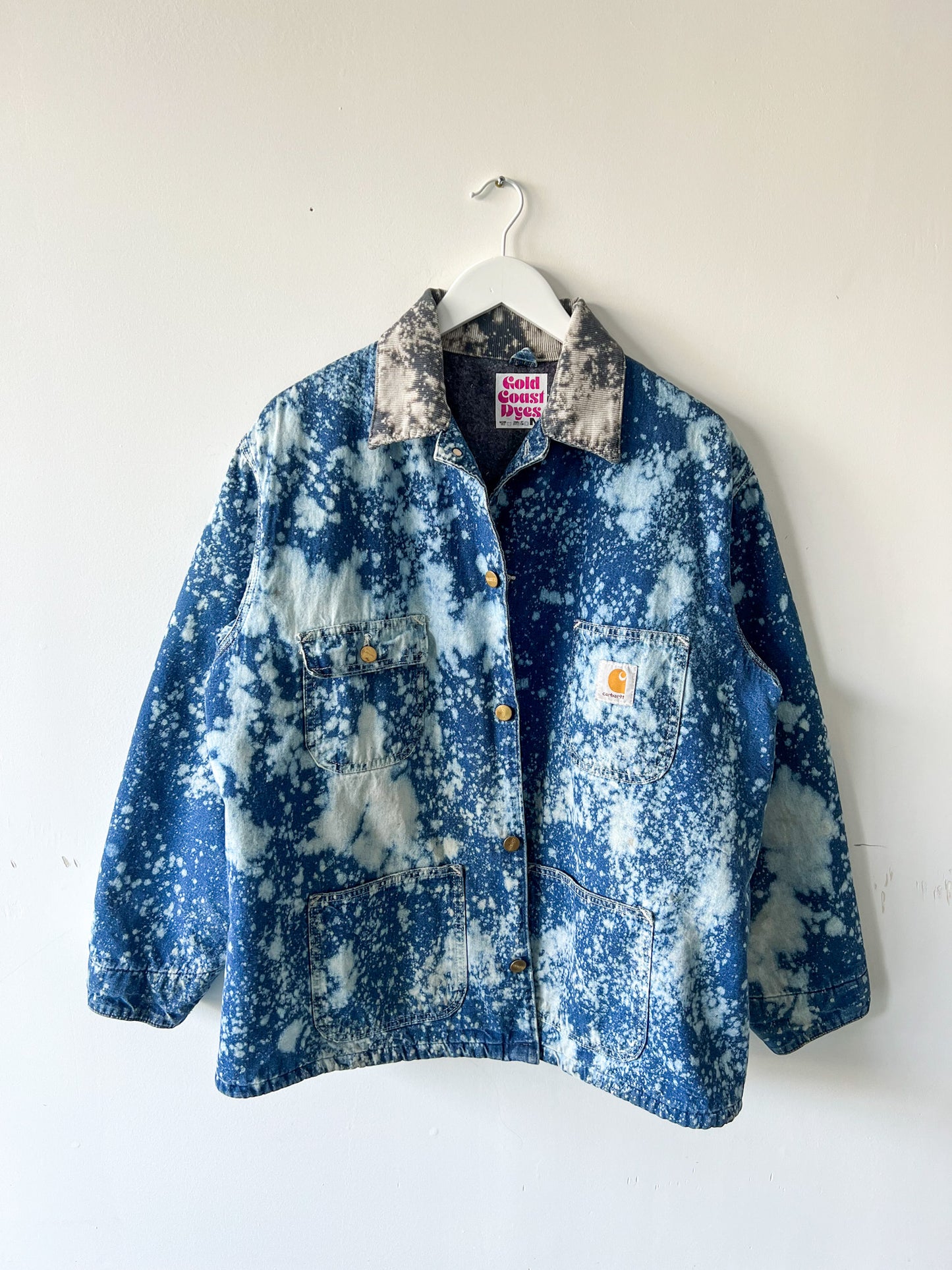 LEXINGTON - Vintage 90s Carhartt Acid Washed Blanket Lined Chore Coat - Denim/White - Unisex Medium