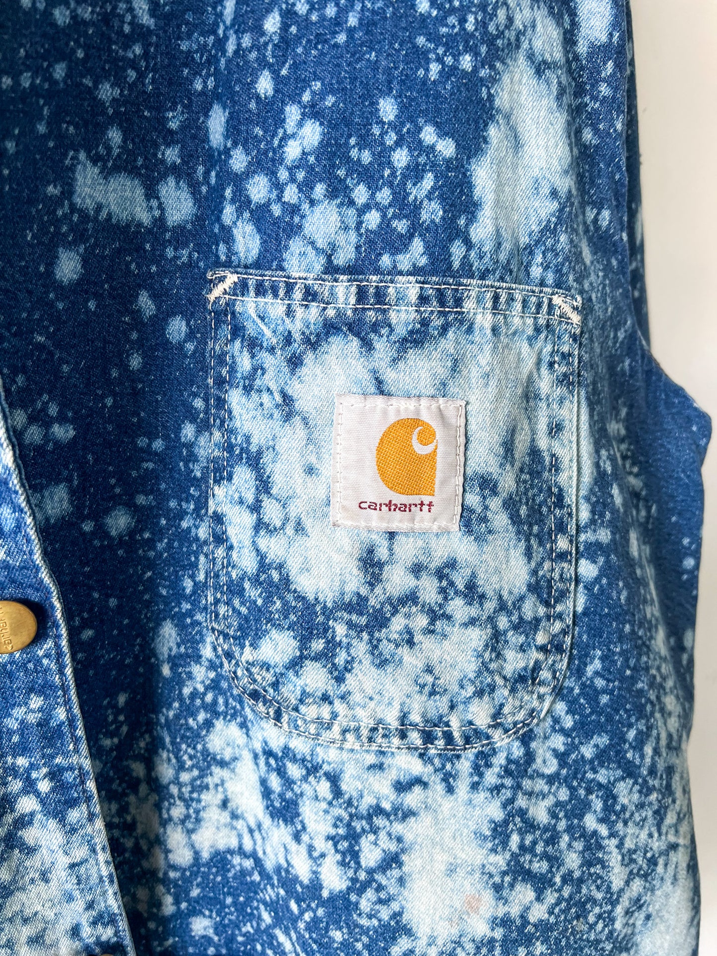 LEXINGTON - Vintage 90s Carhartt Acid Washed Blanket Lined Chore Coat - Denim/White - Unisex Medium