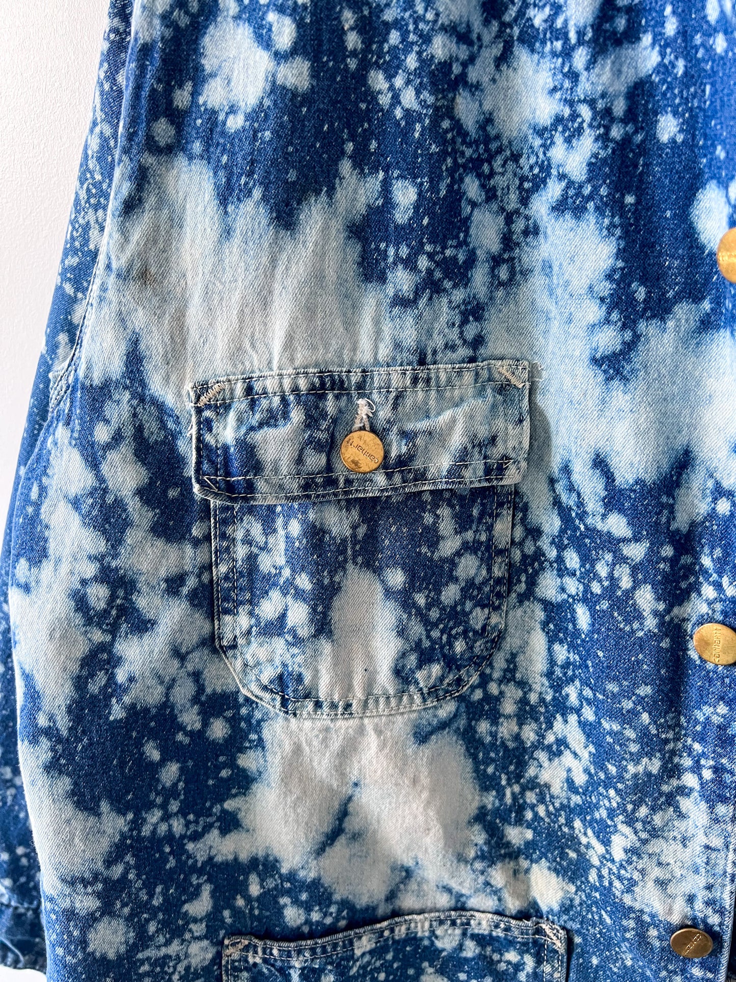 LEXINGTON - Vintage 90s Carhartt Acid Washed Blanket Lined Chore Coat - Denim/White - Unisex Medium