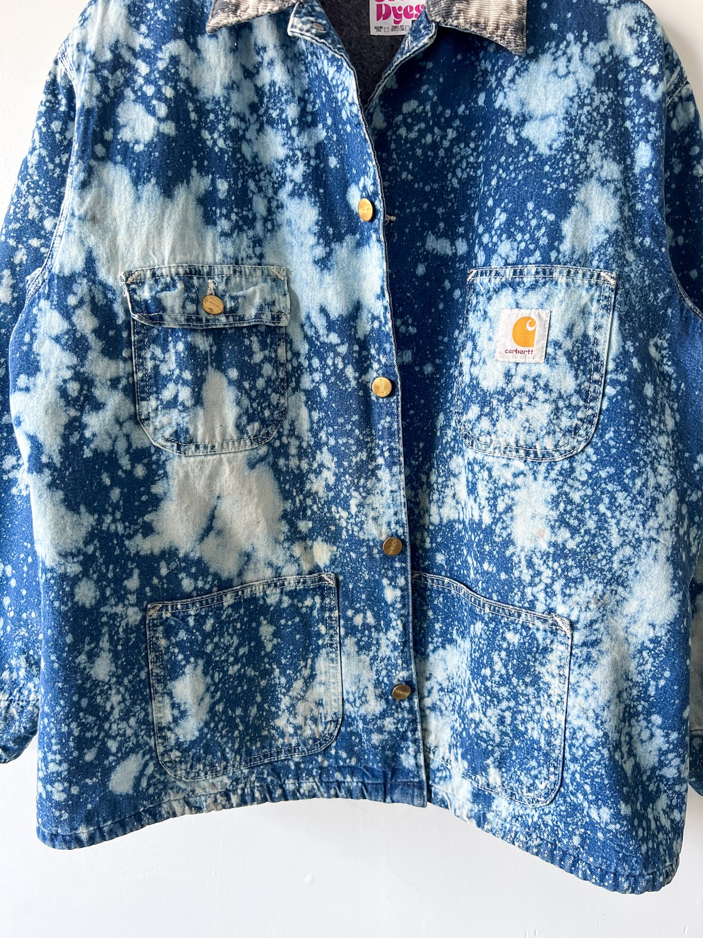 LEXINGTON - Vintage 90s Carhartt Acid Washed Blanket Lined Chore Coat - Denim/White - Unisex Medium
