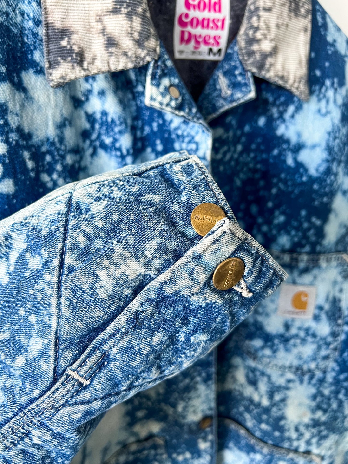 LEXINGTON - Vintage 90s Carhartt Acid Washed Blanket Lined Chore Coat - Denim/White - Unisex Medium