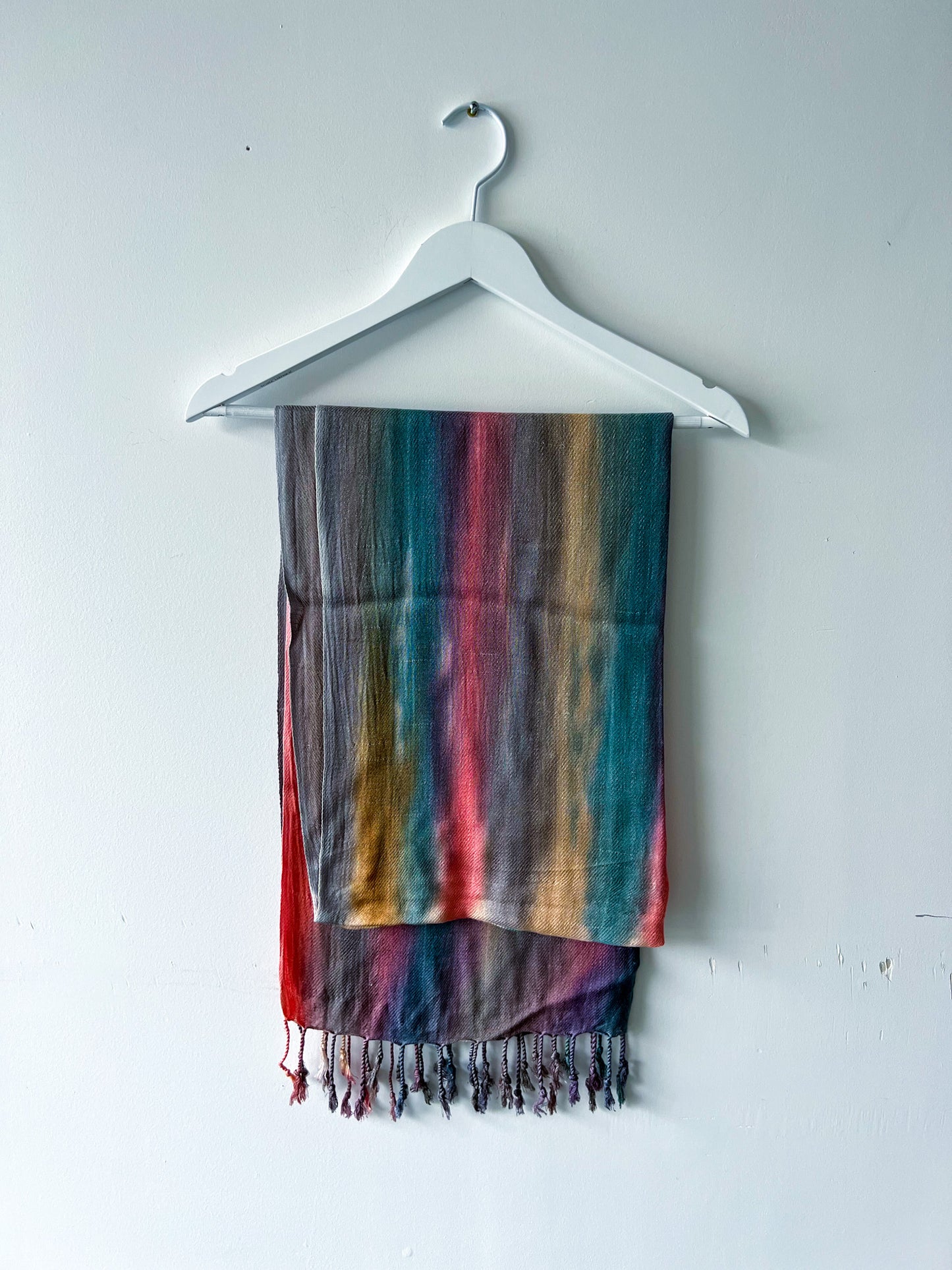 Hand-Dyed Rayon Silk Shawl - Natural Stripe