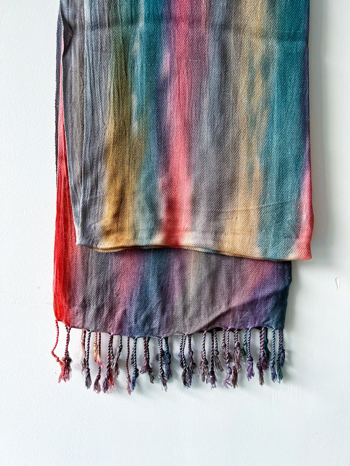 Hand-Dyed Rayon Silk Shawl - Natural Stripe