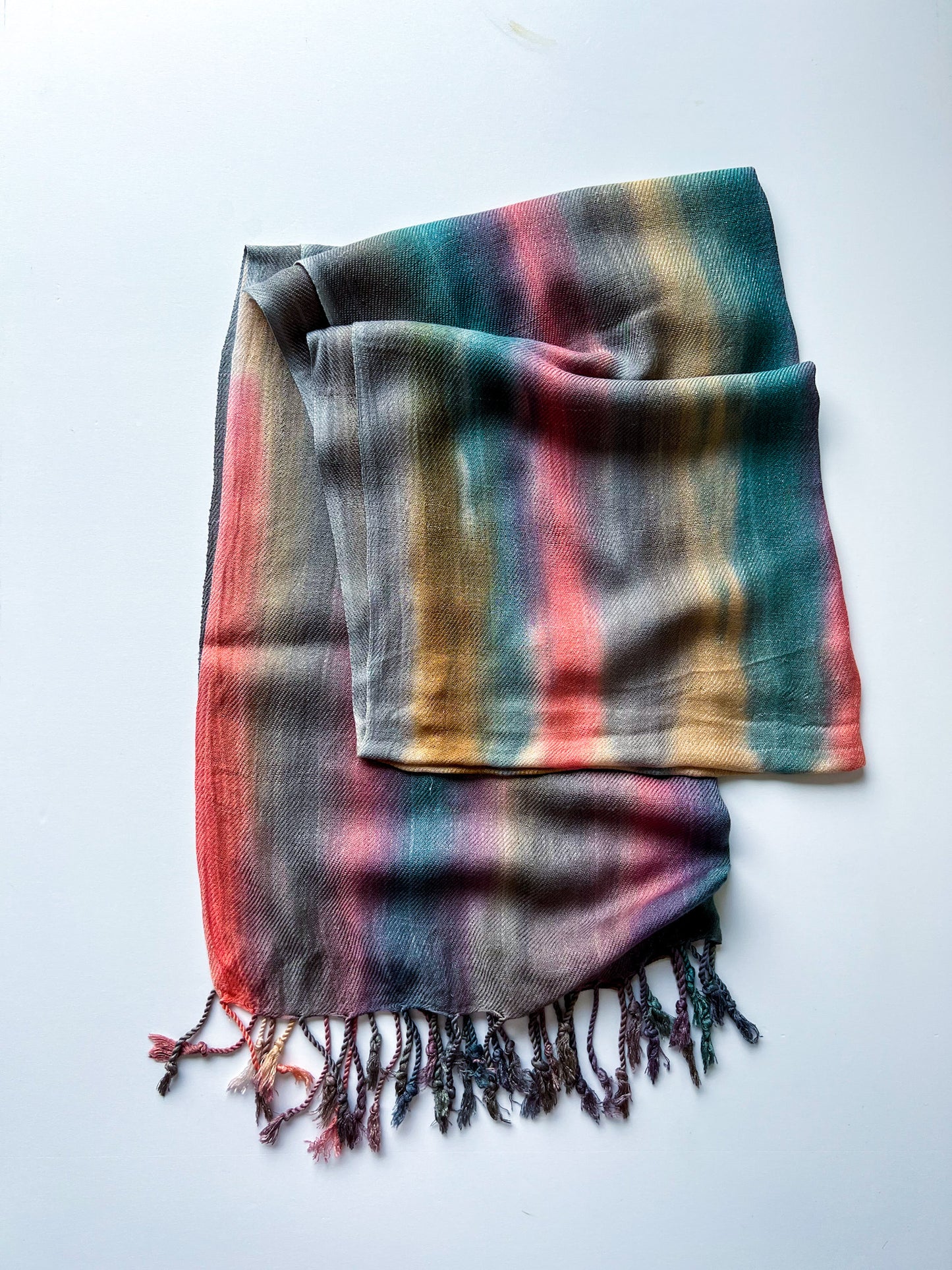 Hand-Dyed Rayon Silk Shawl - Natural Stripe