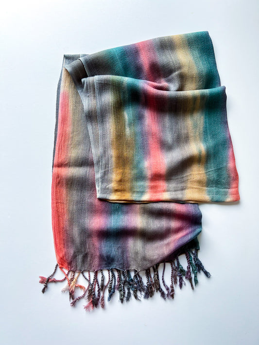 Hand-Dyed Rayon Silk Shawl - Natural Stripe