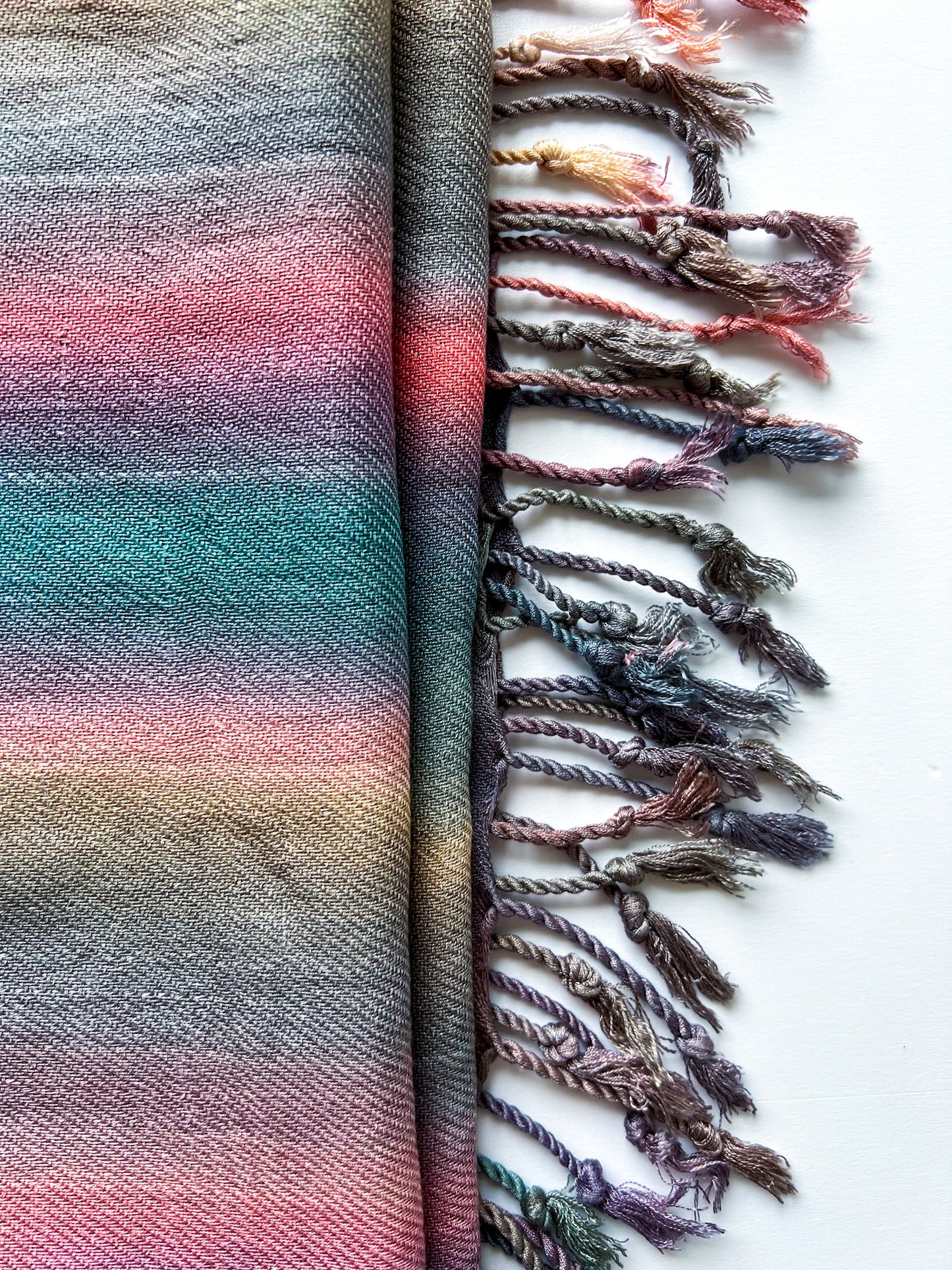 Hand-Dyed Rayon Silk Shawl - Natural Stripe