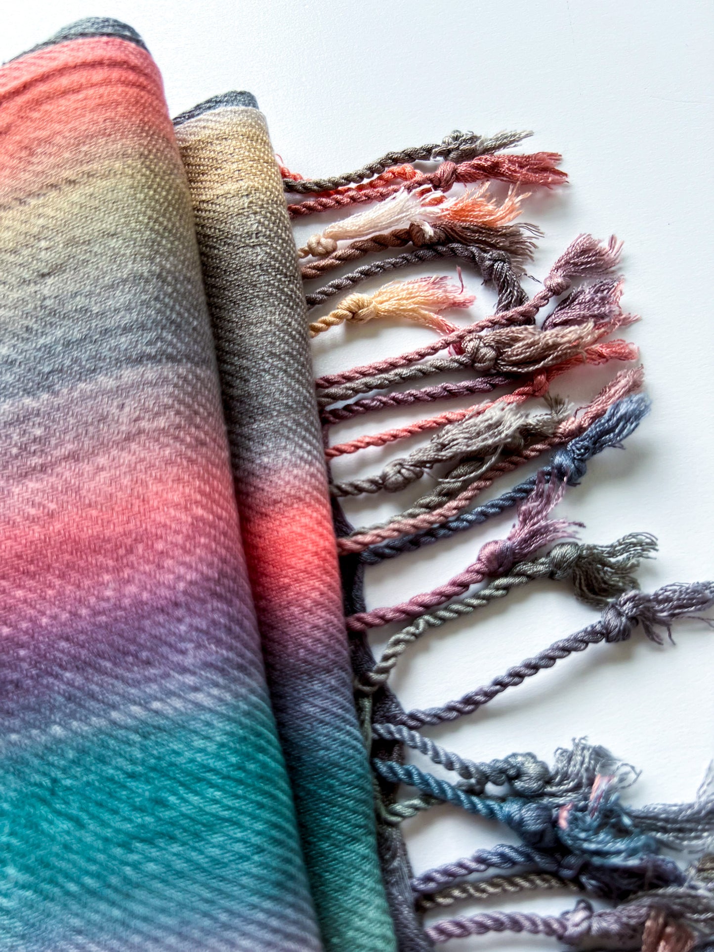 Hand-Dyed Rayon Silk Shawl - Natural Stripe