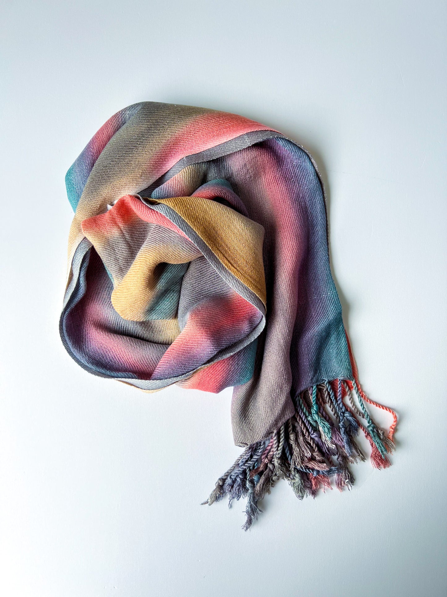 Hand-Dyed Rayon Silk Shawl - Natural Stripe