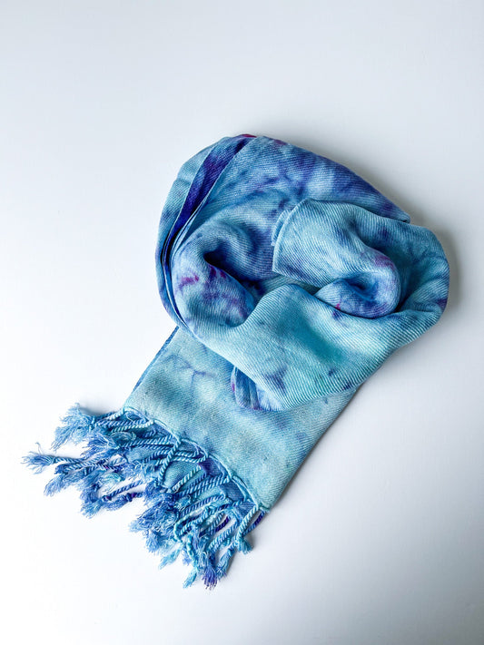 Hand-Dyed Rayon Silk Shawl - Blue