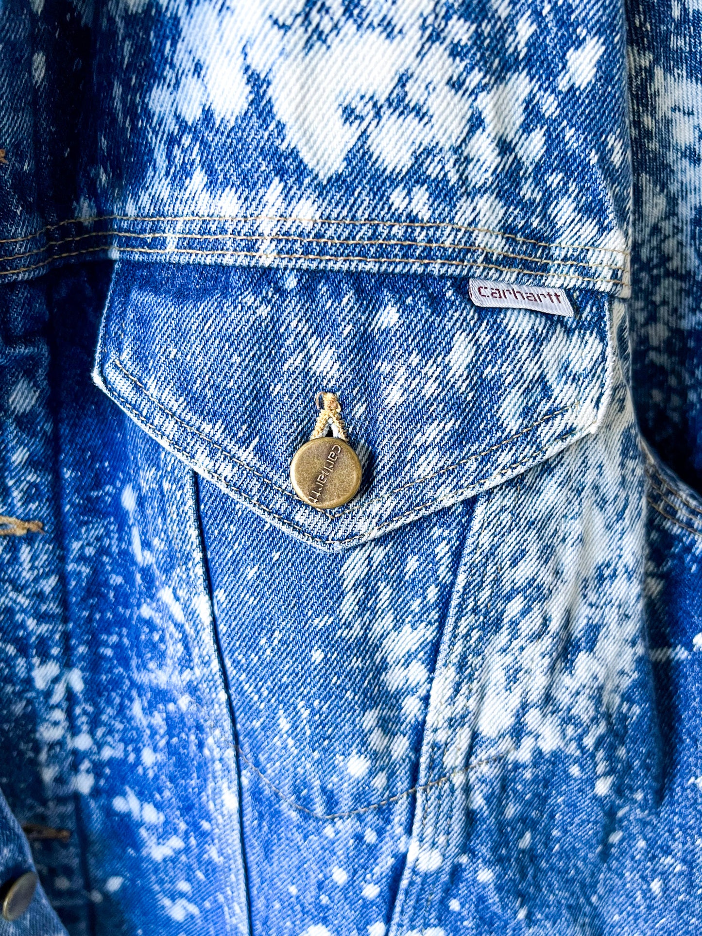 IDAHO - Vintage 90s Carhartt Acid Washed Blanket Lined Western Jacket - Denim, White - Unisex Large