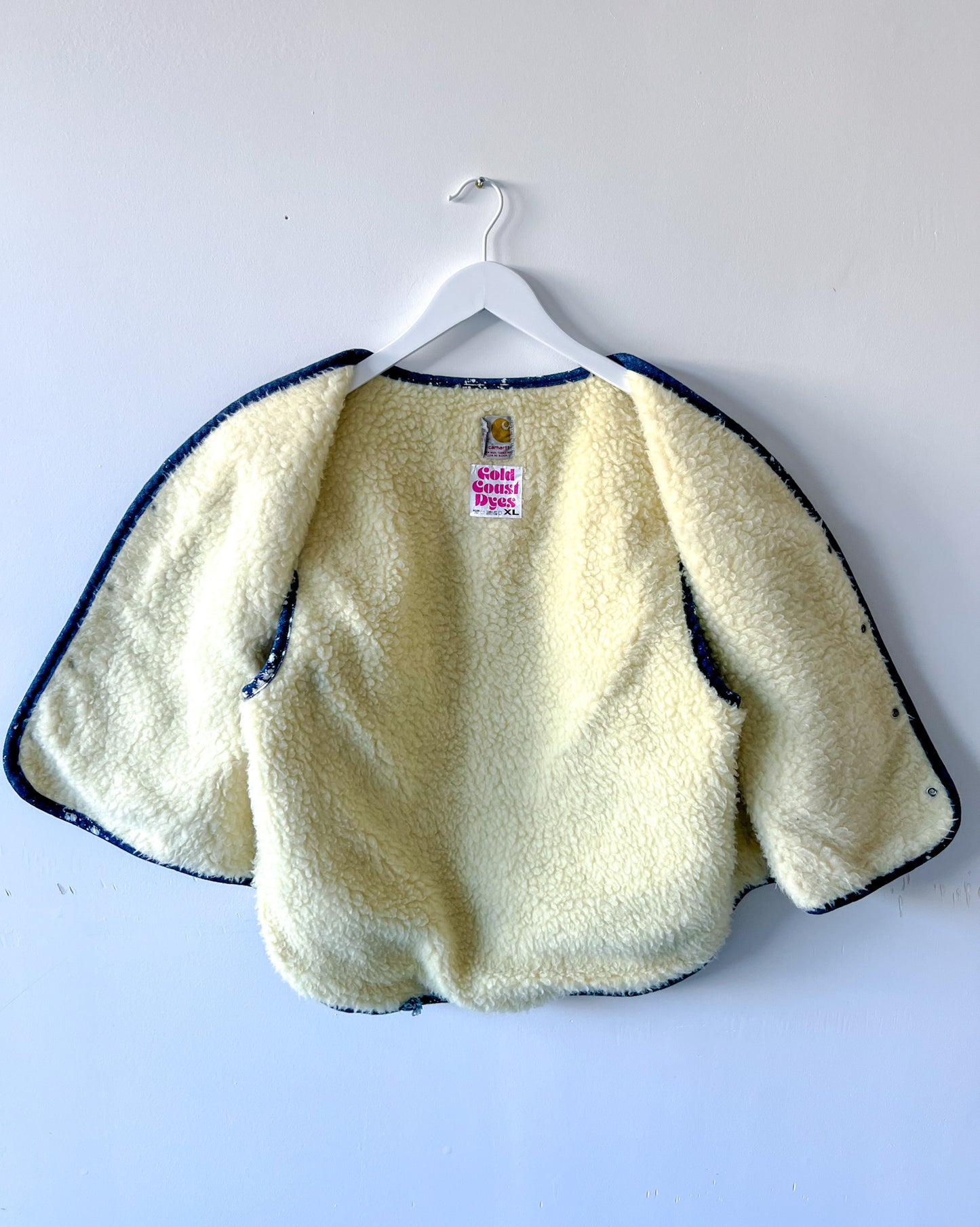 JACKSON - Vintage 80s Carhartt Acid Washed Sherpa Lined Denim Vest - Denim, White - Unisex XL