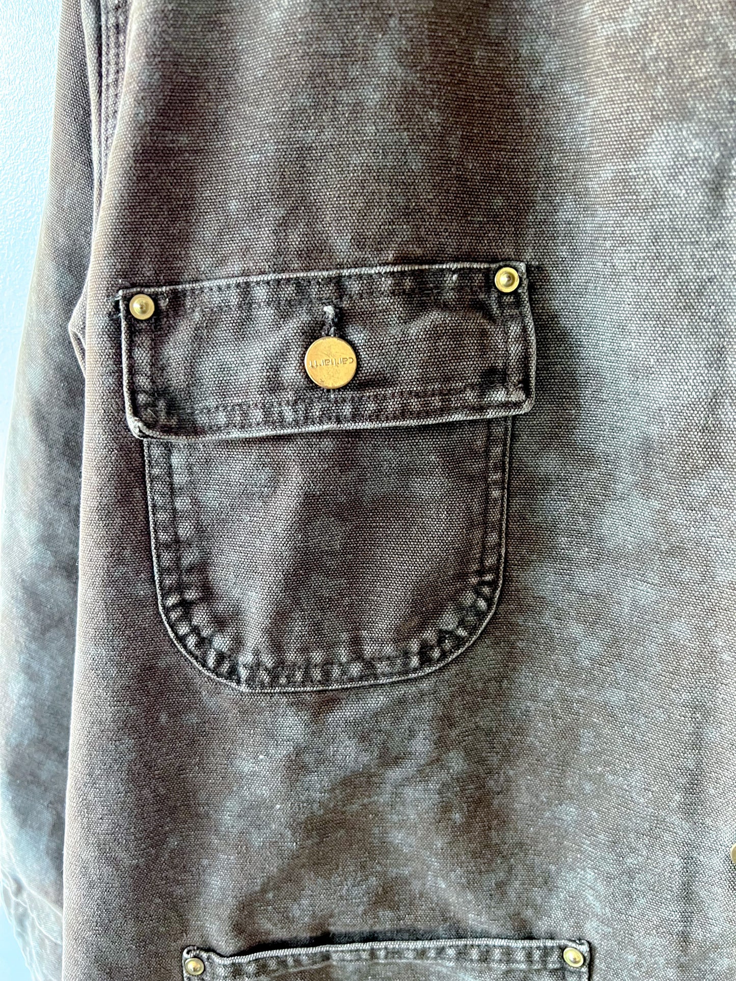 JASPER - Vintage 90s Carhartt Acid Washed Blanket Lined Chore Coat - Chocolate Brown, Gray - Unisex Medium