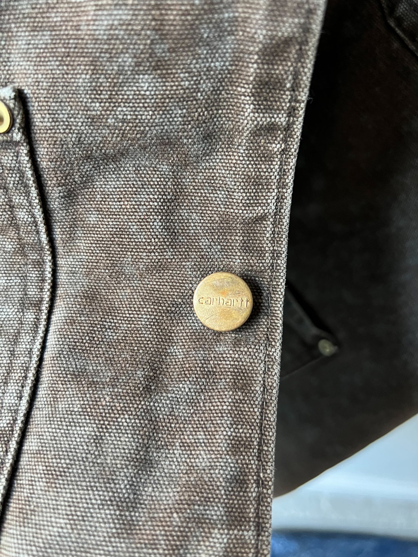 JASPER - Vintage 90s Carhartt Acid Washed Blanket Lined Chore Coat - Chocolate Brown, Gray - Unisex Medium