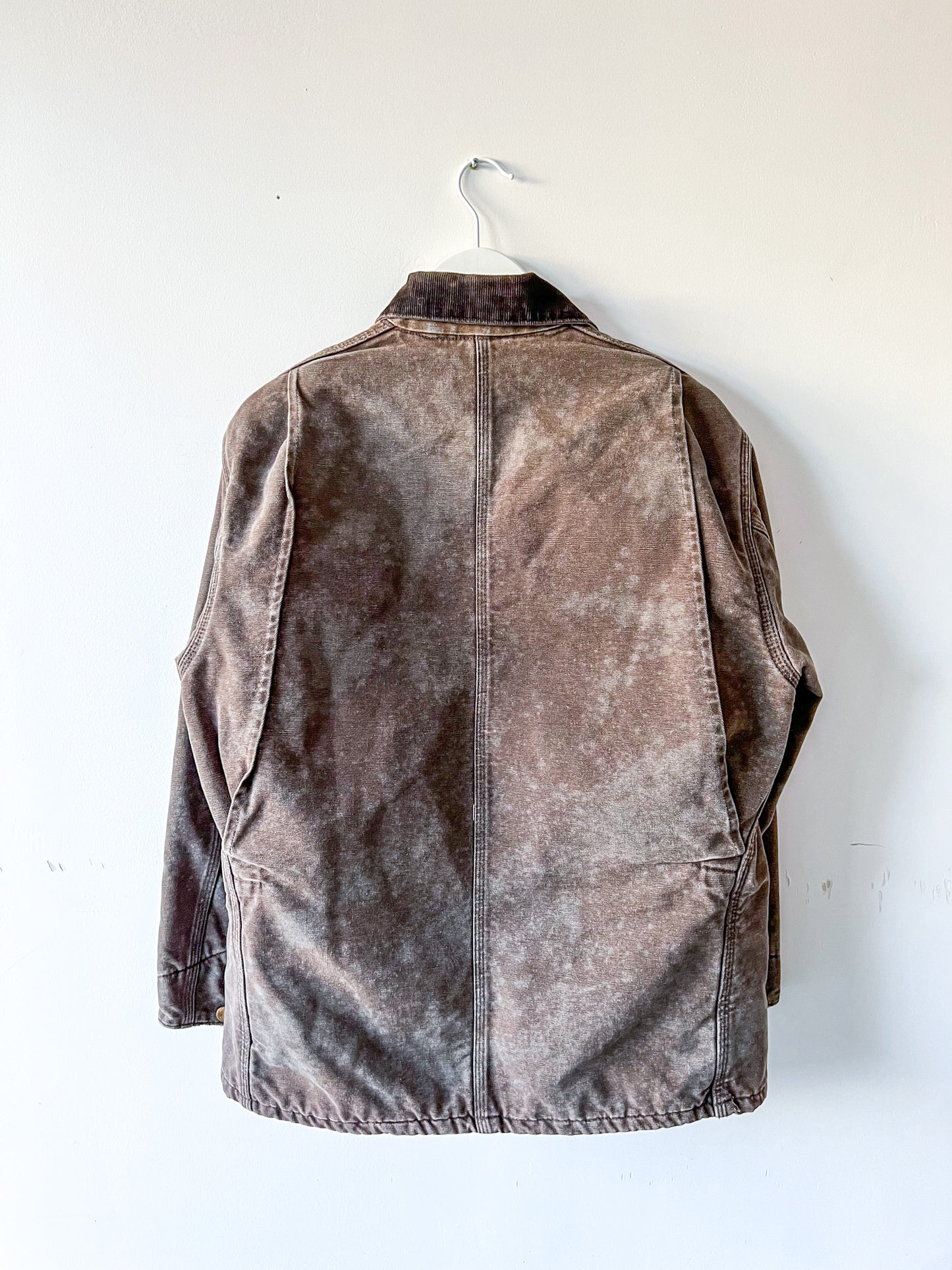 JASPER - Vintage 90s Carhartt Acid Washed Blanket Lined Chore Coat - Chocolate Brown, Gray - Unisex Medium
