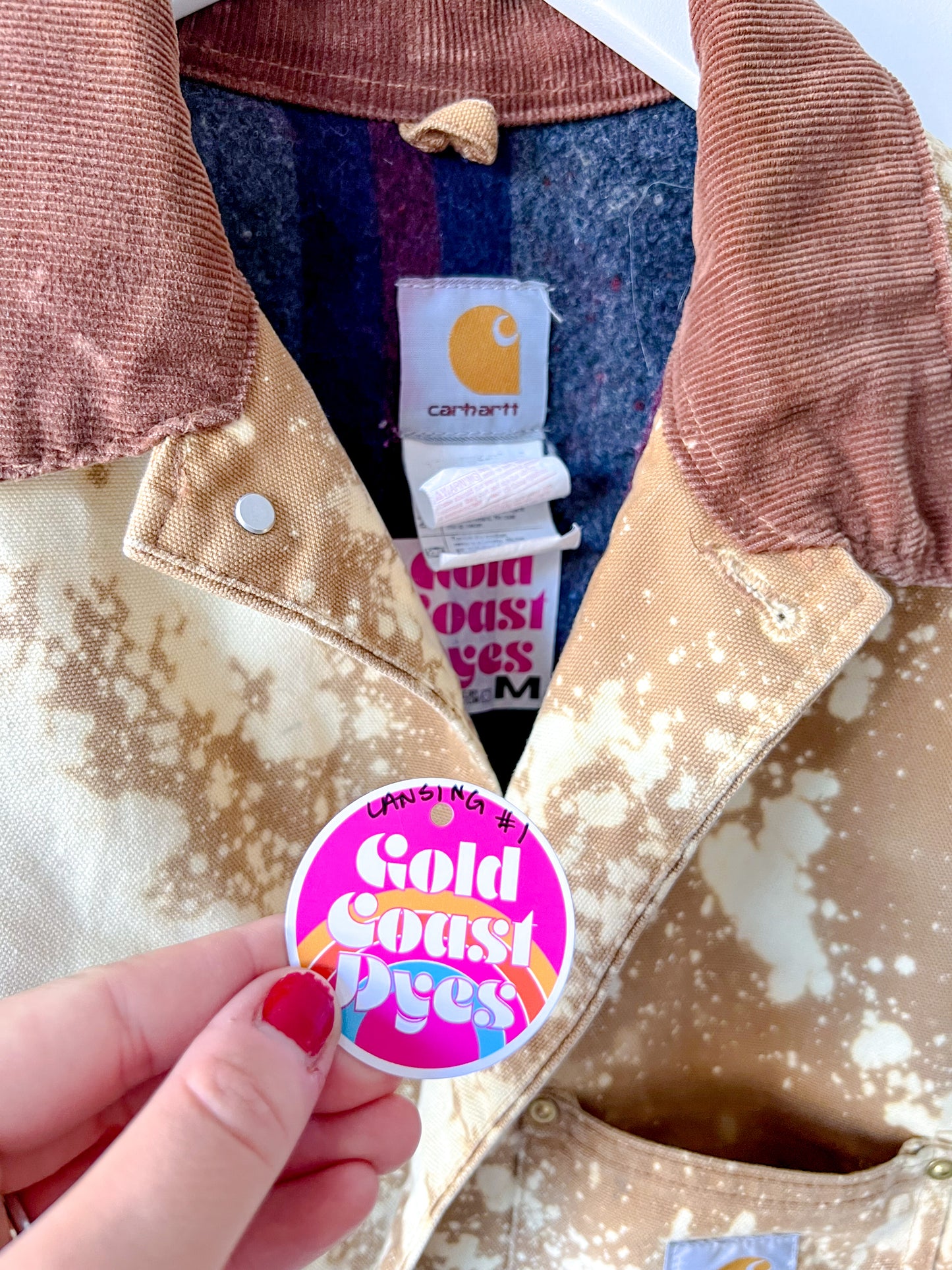 LANSING #1 - Vintage 80s Carhartt Acid Washed Blanket Lined Chore Coat - Tan, Beige - Unisex Medium