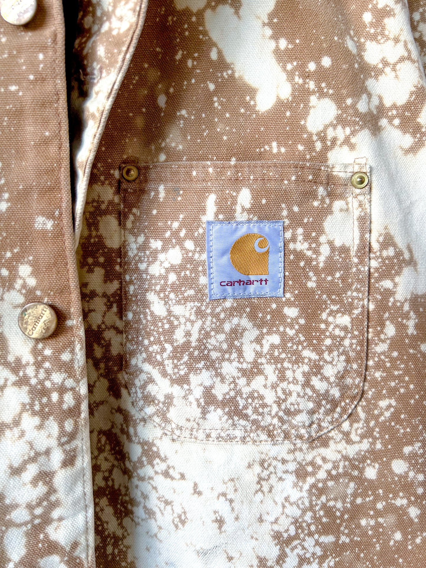 LANSING #1 - Vintage 80s Carhartt Acid Washed Blanket Lined Chore Coat - Tan, Beige - Unisex Medium