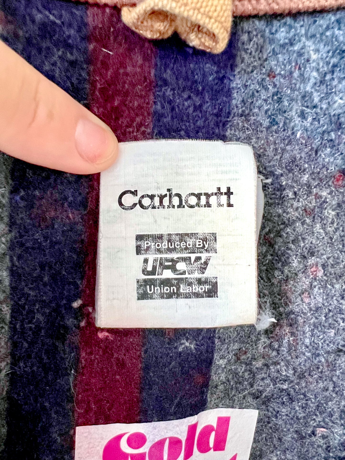 LANSING #1 - Vintage 80s Carhartt Acid Washed Blanket Lined Chore Coat - Tan, Beige - Unisex Medium