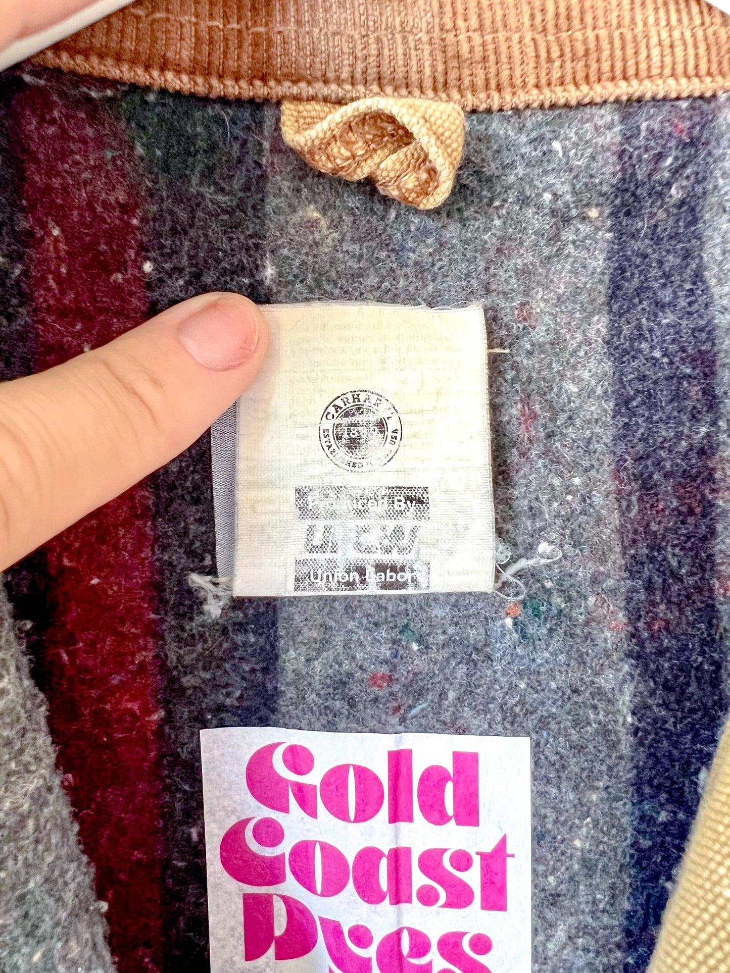 LANSING #2 - Vintage 90s Carhartt Acid Washed Blanket Lined Chore Coat - Tan, Beige - Unisex Small/Medium