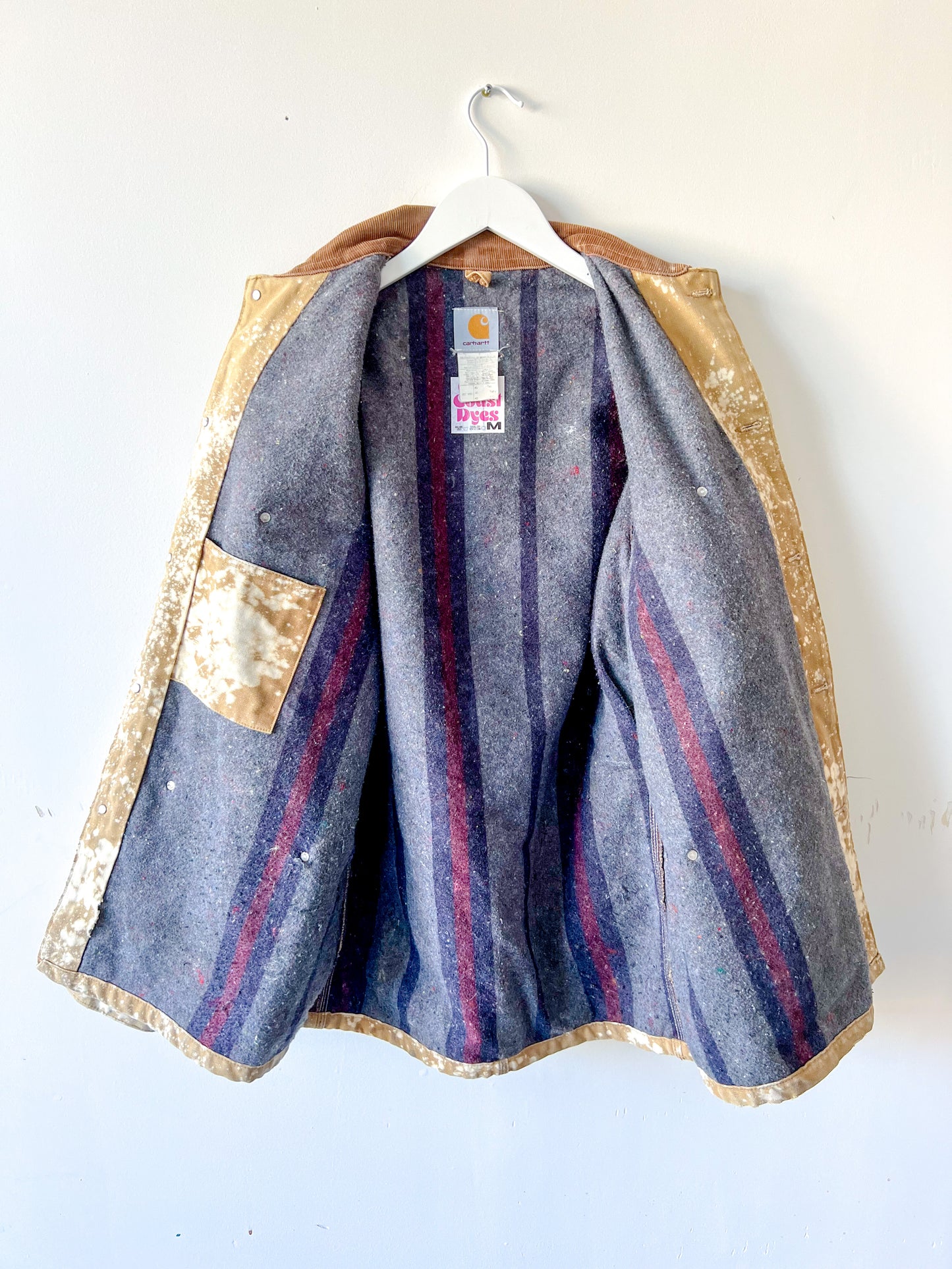LANSING #2 - Vintage 90s Carhartt Acid Washed Blanket Lined Chore Coat - Tan, Beige - Unisex Small/Medium