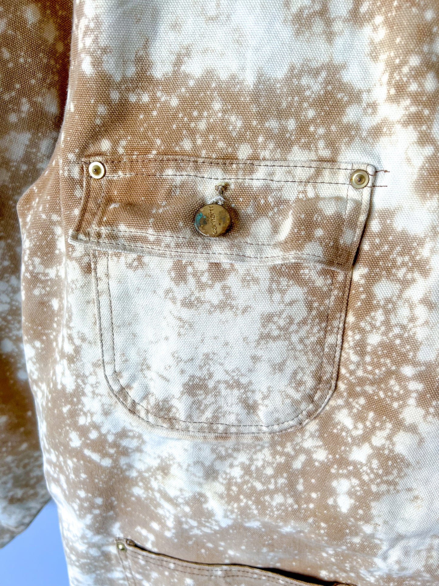 MINNESOTA - Vintage 80s Carhartt Acid Washed Blanket Lined Chore Coat - Tan, Beige - Unisex Small/Medium