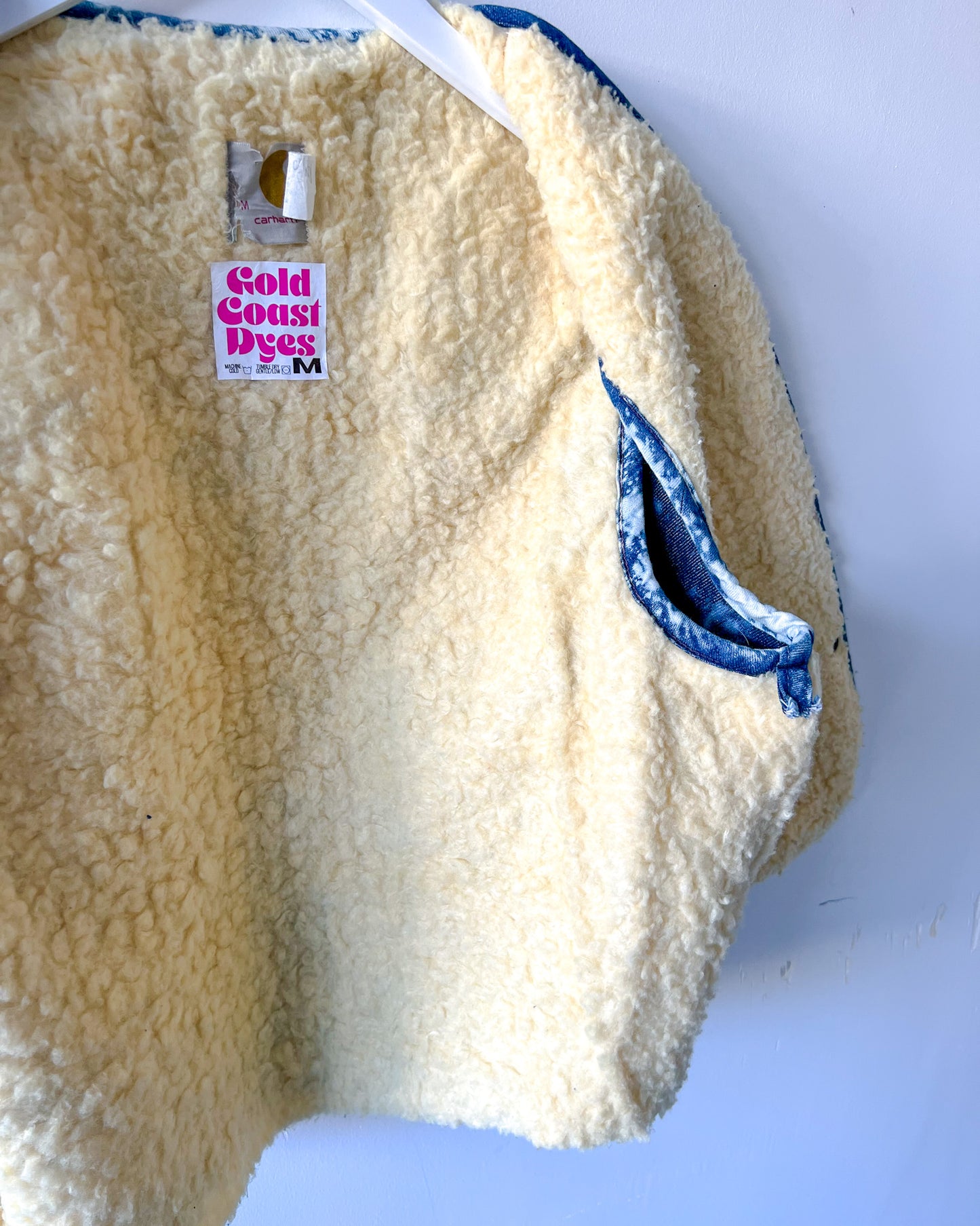 MOJAVE - Vintage 80s Carhartt Acid Washed Sherpa Lined Denim Vest - Denim, White - Unisex Small or Medium
