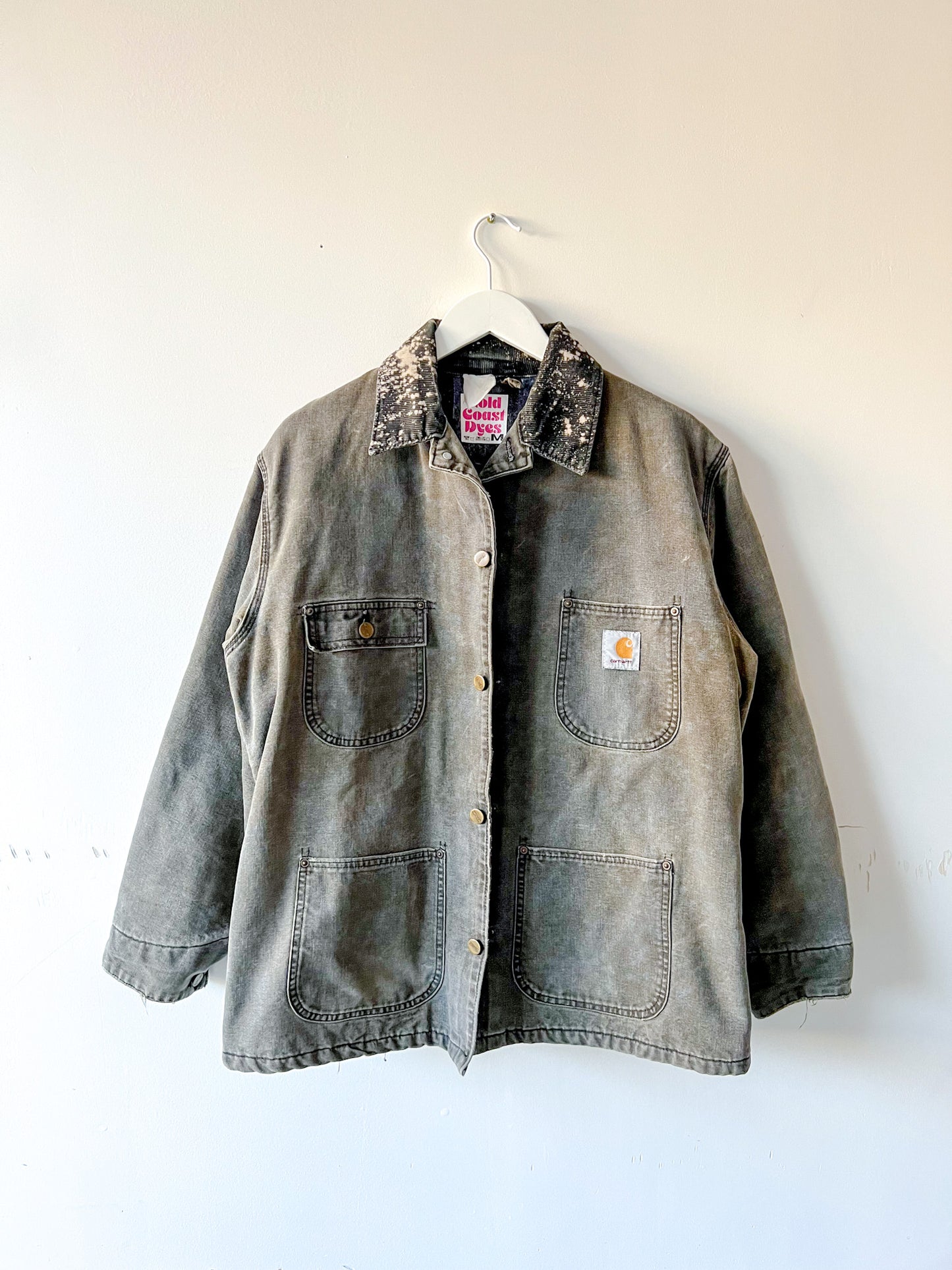 NAPLES - Vintage 90s Carhartt Acid Washed Blanket Lined Chore Coat - Taupe, Gray - Unisex Medium