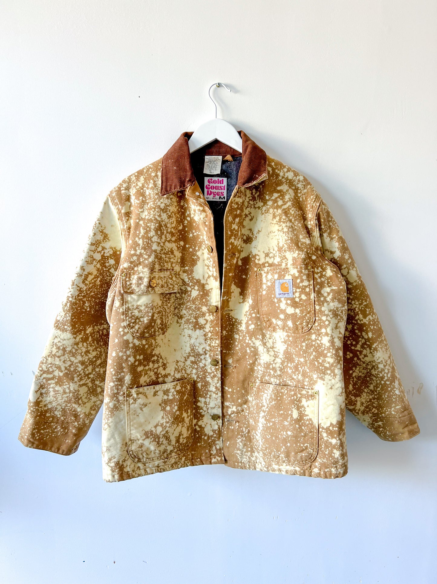 NEW JERSEY - Vintage 90s Carhartt Acid Washed Blanket Lined Chore Coat - Tan, Beige - Unisex Small/Medium