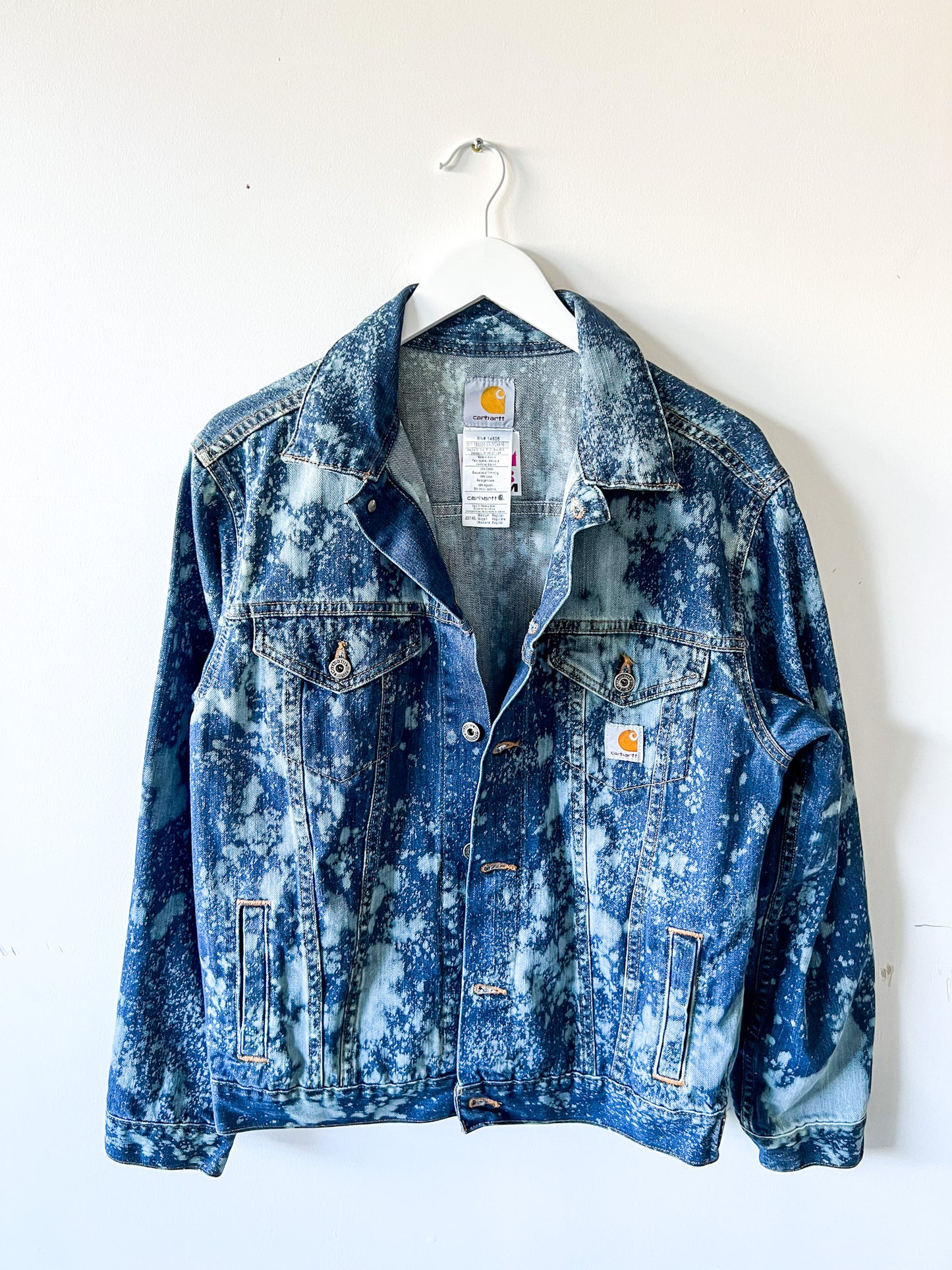 NORTH DAKOTA - Upcycled 00s Carhartt Acid Washed Western Denim Jacket - Denim, White - Womens Medium