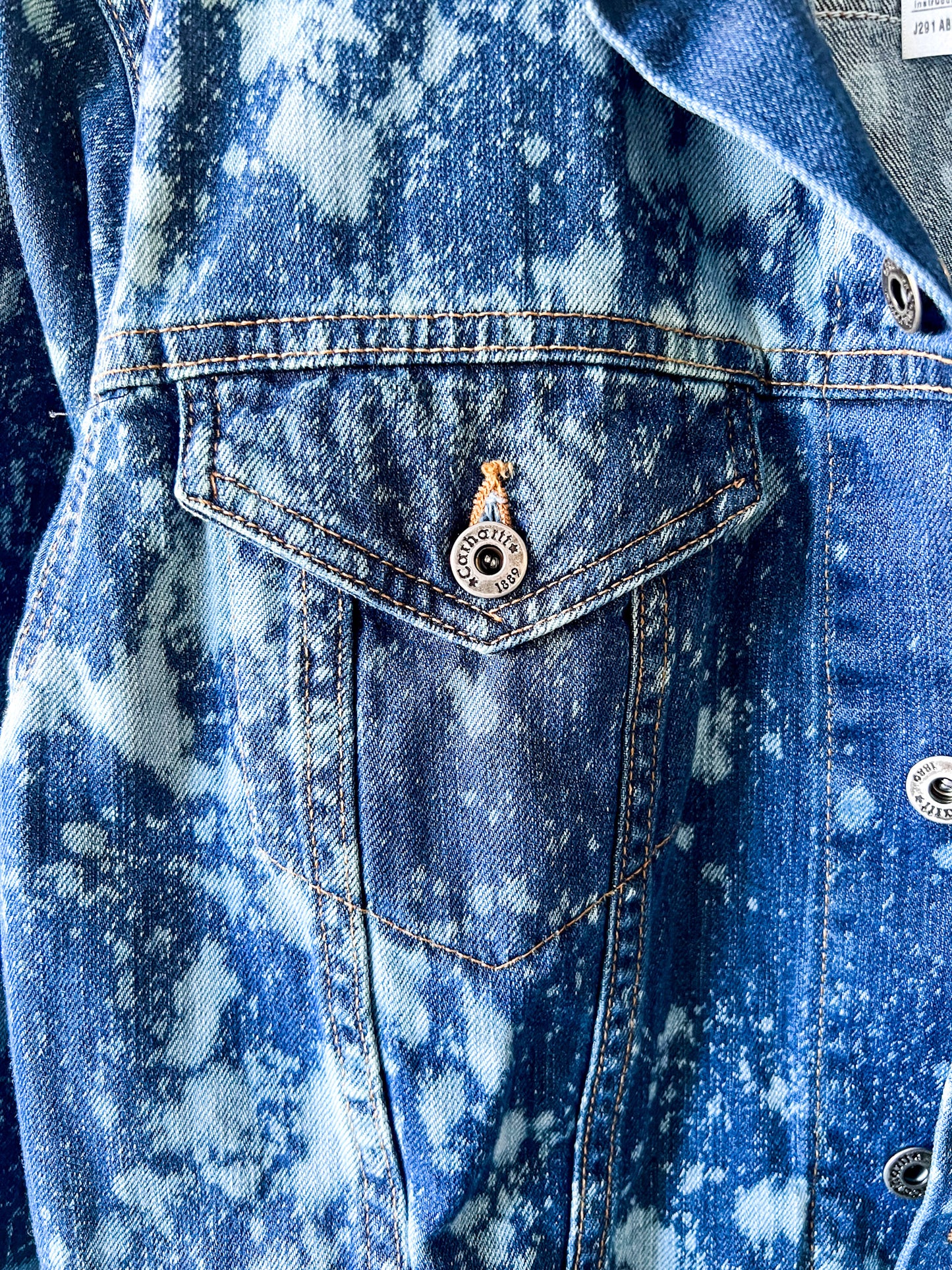 NORTH DAKOTA - Upcycled 00s Carhartt Acid Washed Western Denim Jacket - Denim, White - Womens Medium