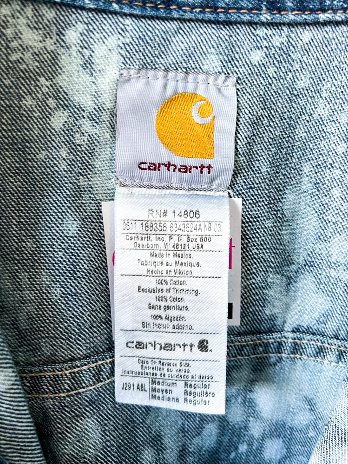 NORTH DAKOTA - Upcycled 00s Carhartt Acid Washed Western Denim Jacket - Denim, White - Womens Medium