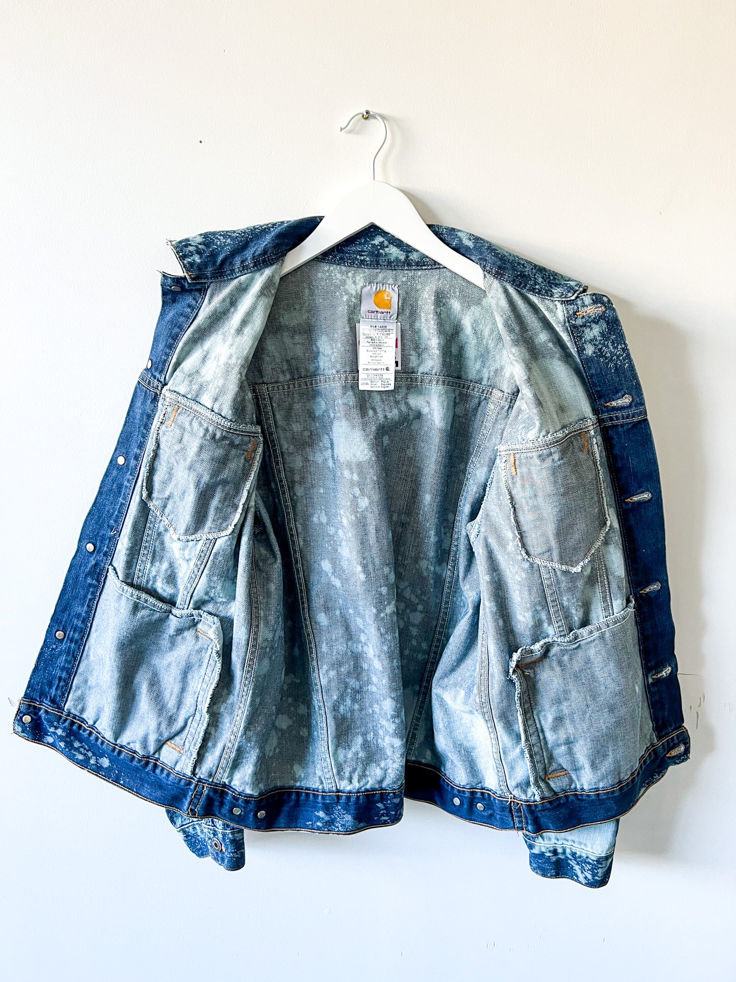 NORTH DAKOTA - Upcycled 00s Carhartt Acid Washed Western Denim Jacket - Denim, White - Womens Medium