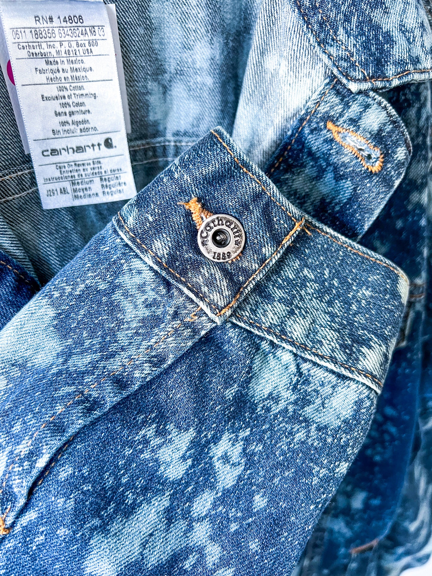 NORTH DAKOTA - Upcycled 00s Carhartt Acid Washed Western Denim Jacket - Denim, White - Womens Medium