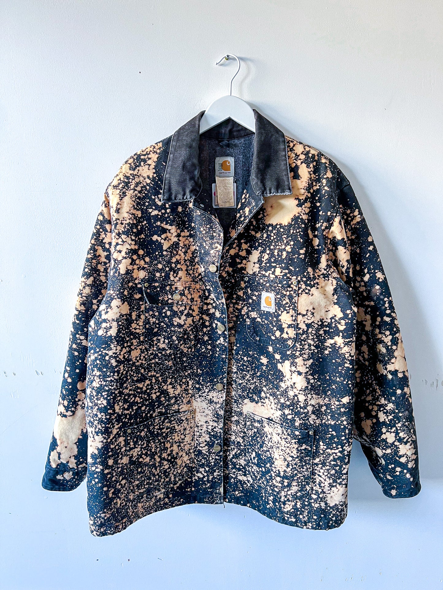 OAKLAND - Vintage 90s Carhartt Acid Washed Blanket Lined Chore Coat - Black, White - Unisex XL