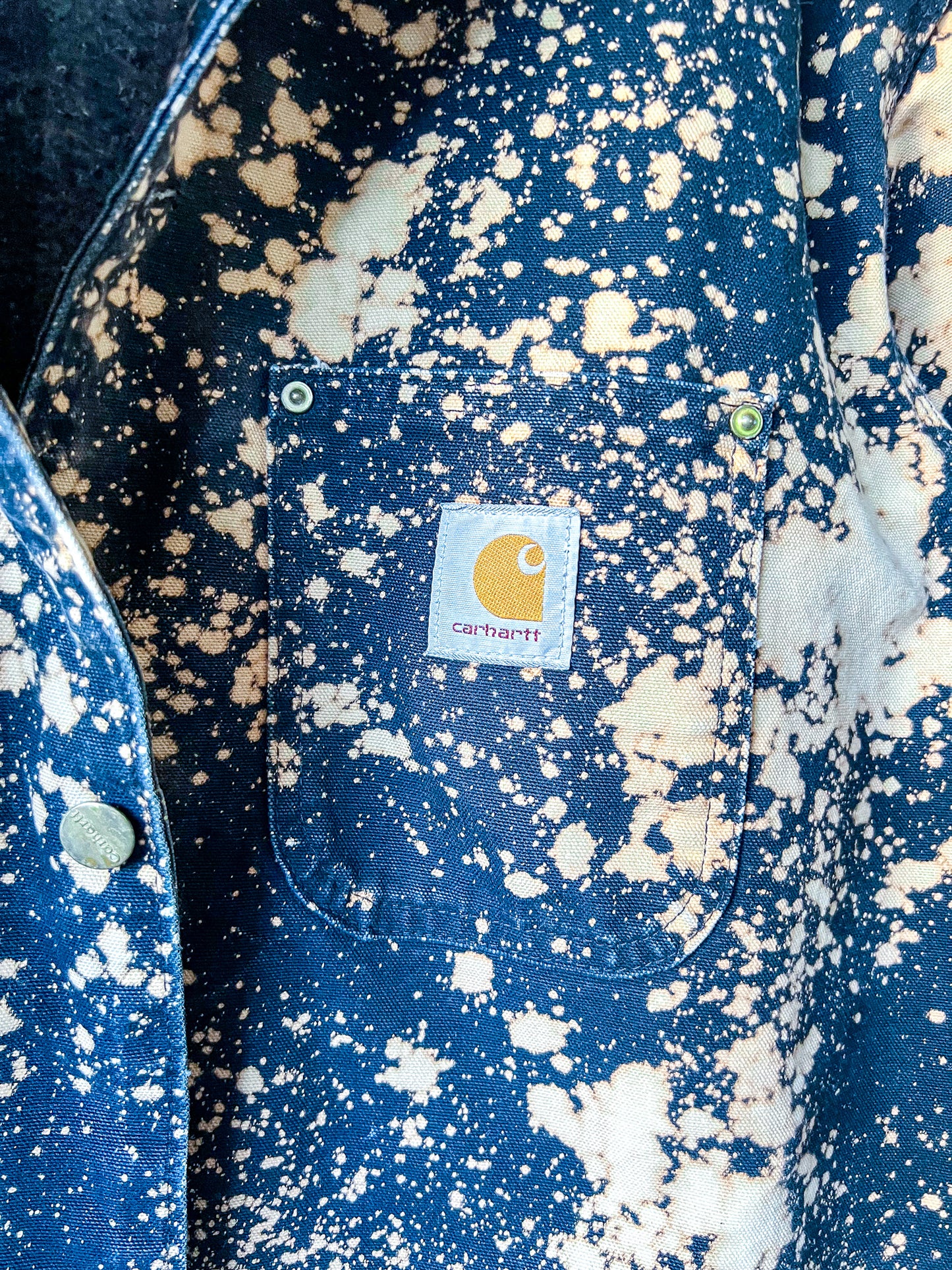 OAKLAND - Vintage 90s Carhartt Acid Washed Blanket Lined Chore Coat - Black, White - Unisex XL