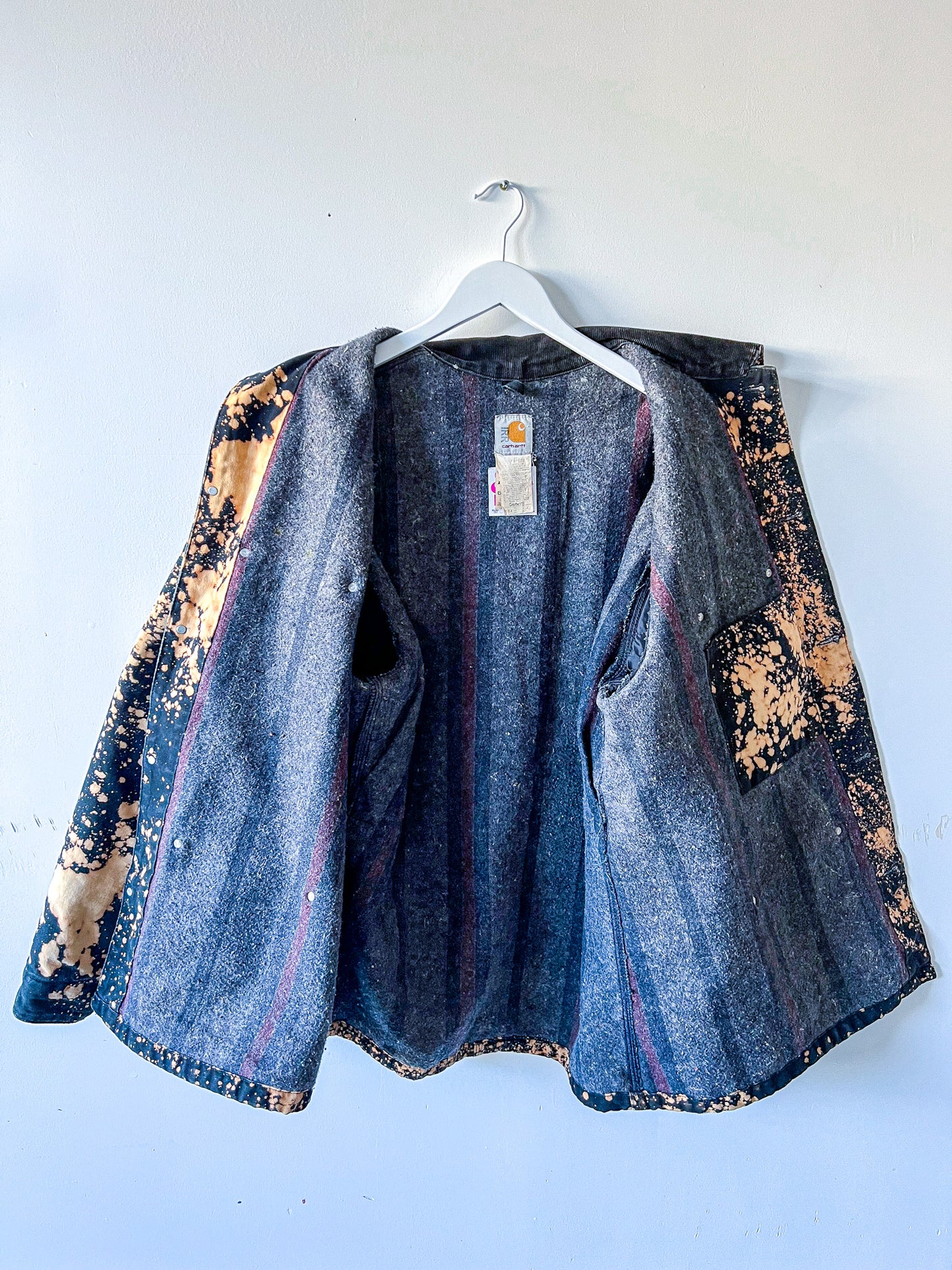 OAKLAND - Vintage 90s Carhartt Acid Washed Blanket Lined Chore Coat - Black, White - Unisex XL
