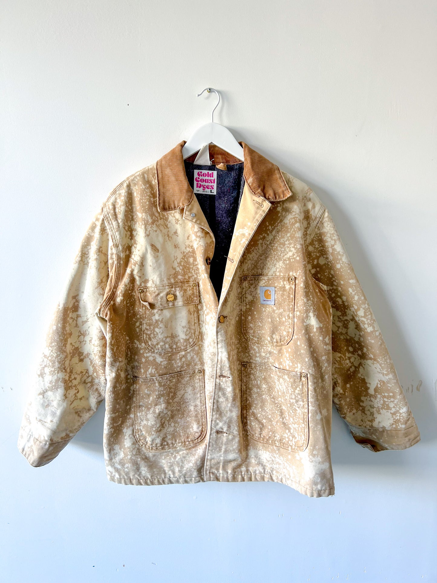 OJAI - Vintage 80s Carhartt Acid Washed Blanket Lined Chore Coat - Tan, Beige - Unisex Large