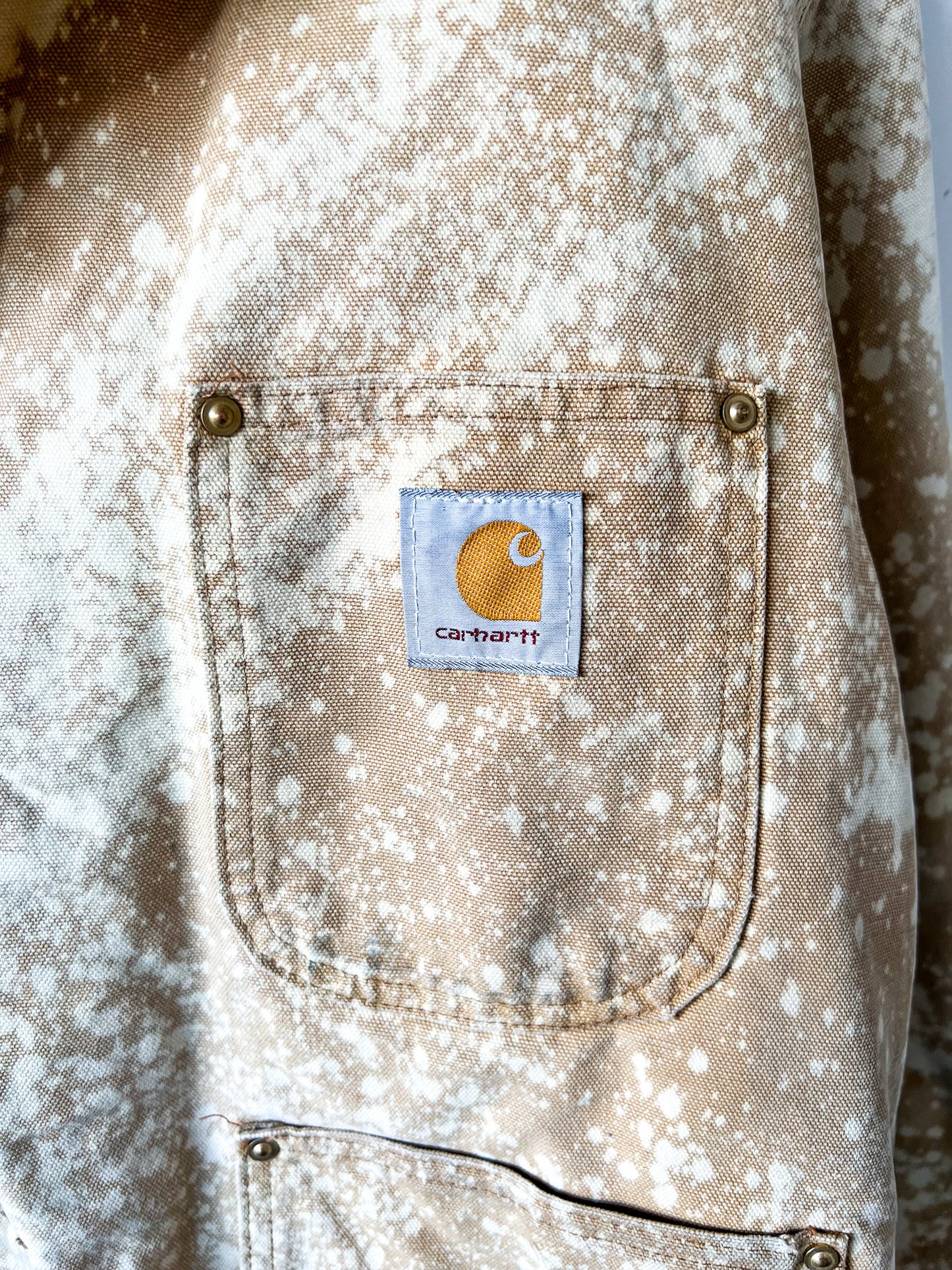 OJAI - Vintage 80s Carhartt Acid Washed Blanket Lined Chore Coat - Tan, Beige - Unisex Large