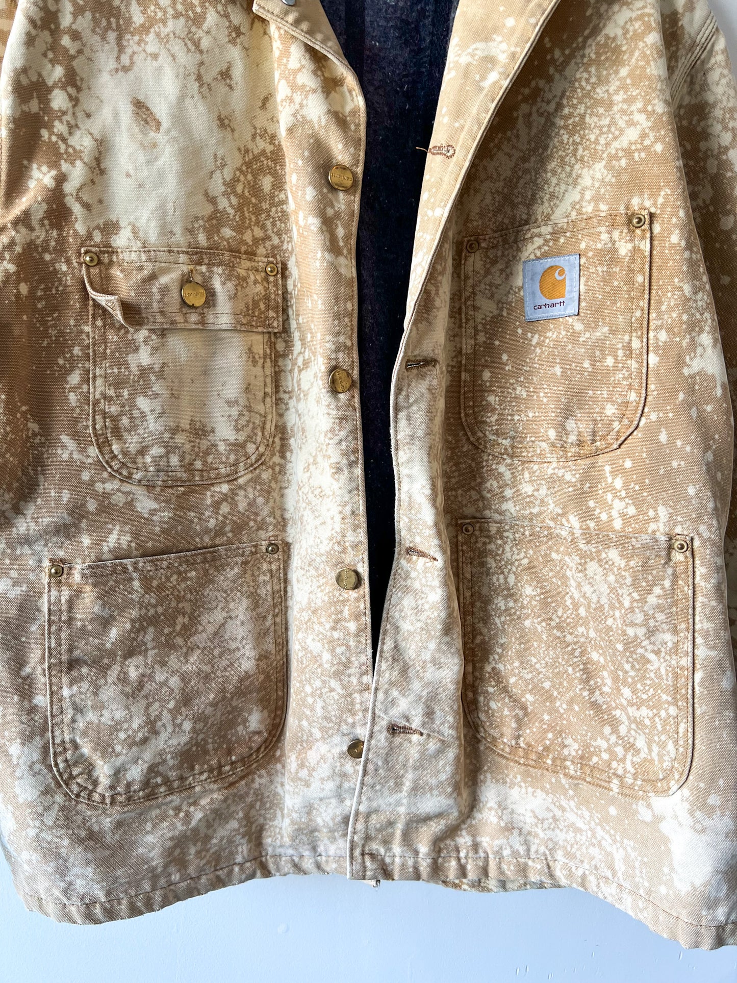 OJAI - Vintage 80s Carhartt Acid Washed Blanket Lined Chore Coat - Tan, Beige - Unisex Large