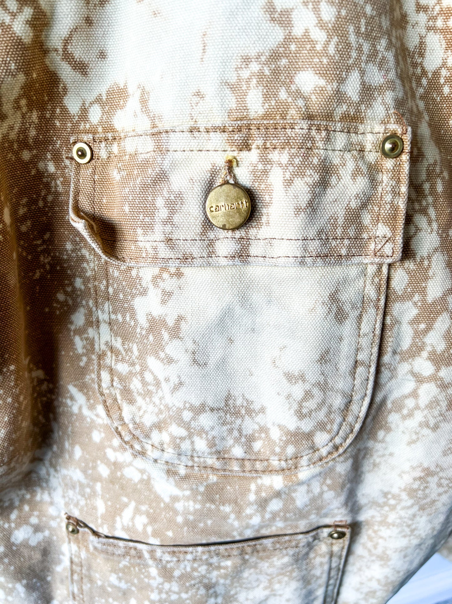 OJAI - Vintage 80s Carhartt Acid Washed Blanket Lined Chore Coat - Tan, Beige - Unisex Large