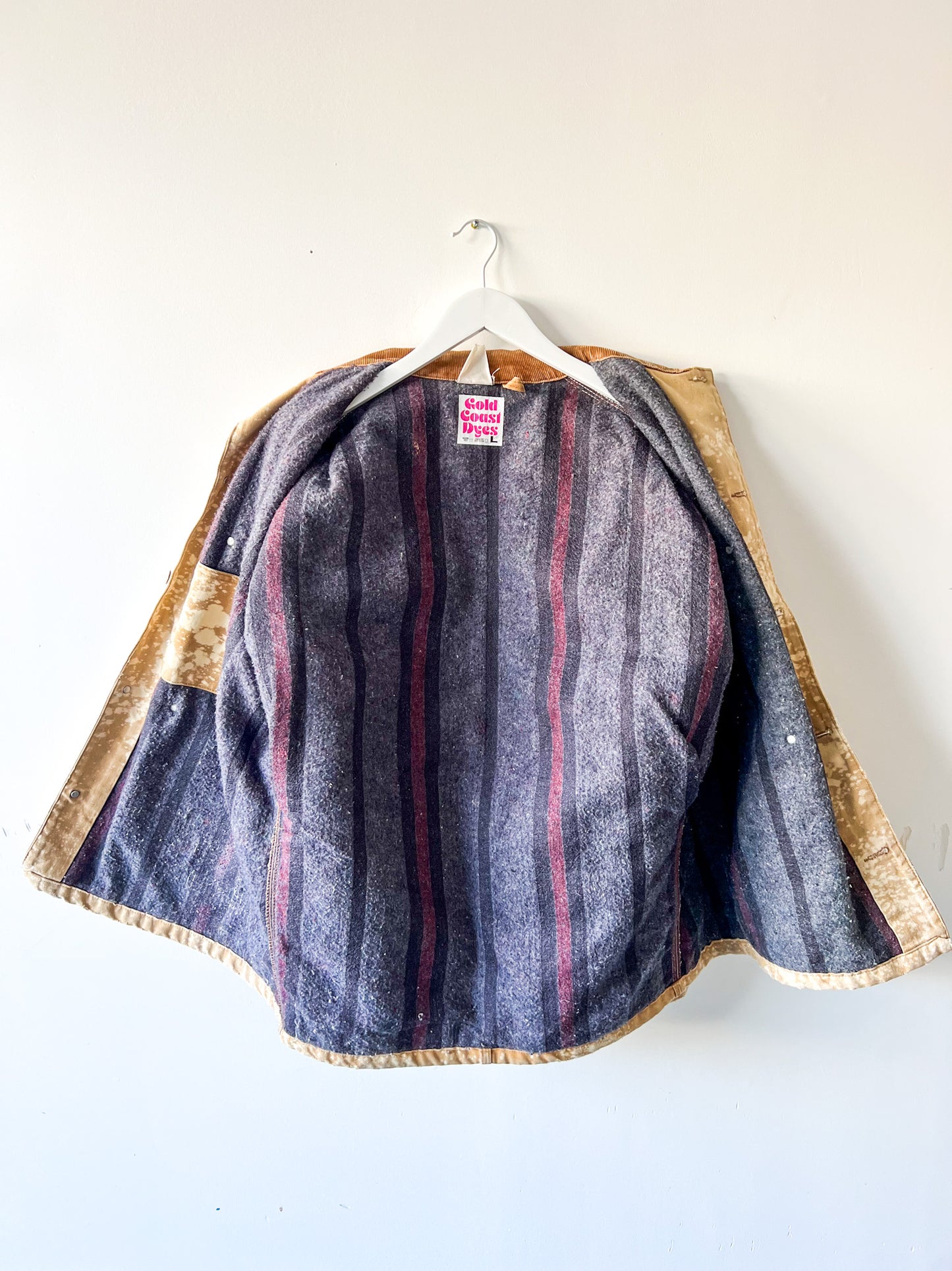 OJAI - Vintage 80s Carhartt Acid Washed Blanket Lined Chore Coat - Tan, Beige - Unisex Large