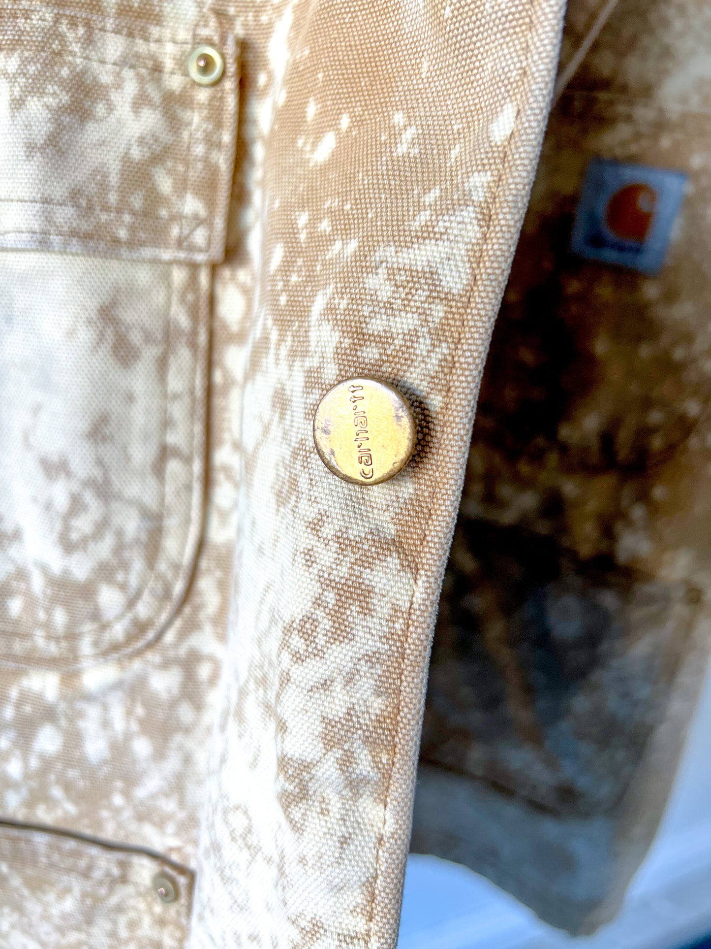 OJAI - Vintage 80s Carhartt Acid Washed Blanket Lined Chore Coat - Tan, Beige - Unisex Large
