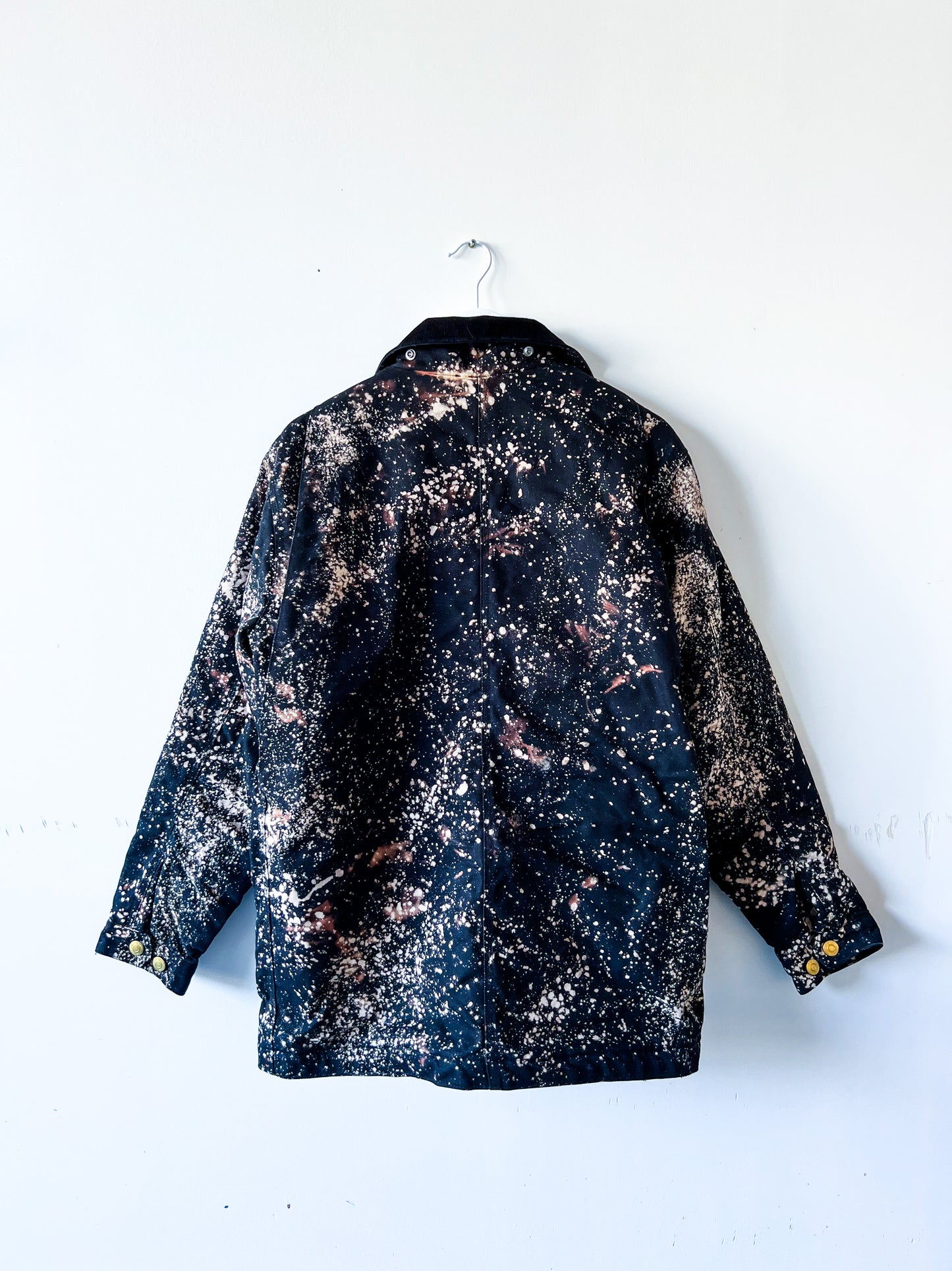 OLYMPIA - Upcycled Carhartt Acid Washed Blanket Lined Chore Coat - Jet Black, Rose Gold - Unisex Medium