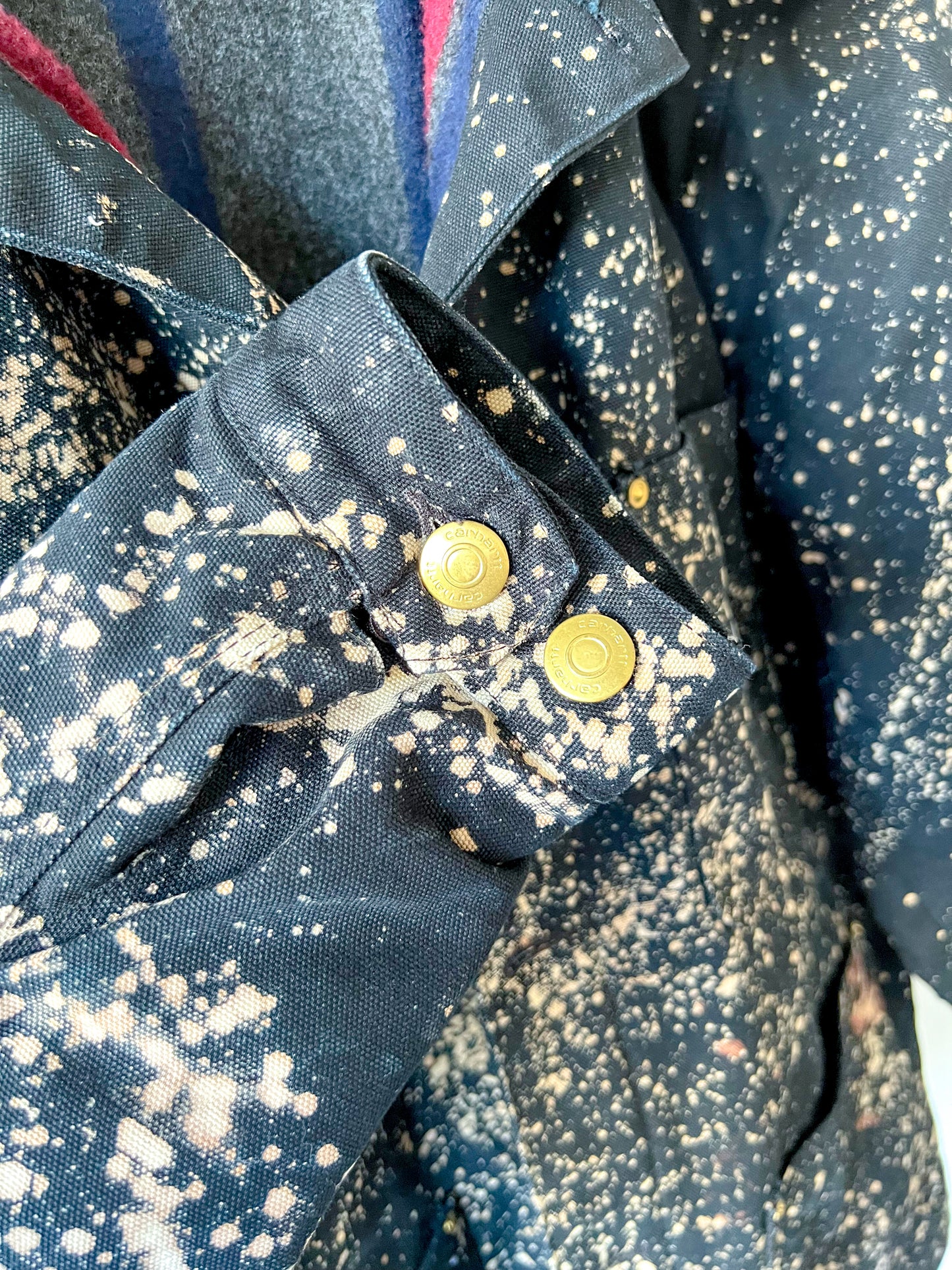 OLYMPIA - Upcycled Carhartt Acid Washed Blanket Lined Chore Coat - Jet Black, Rose Gold - Unisex Medium