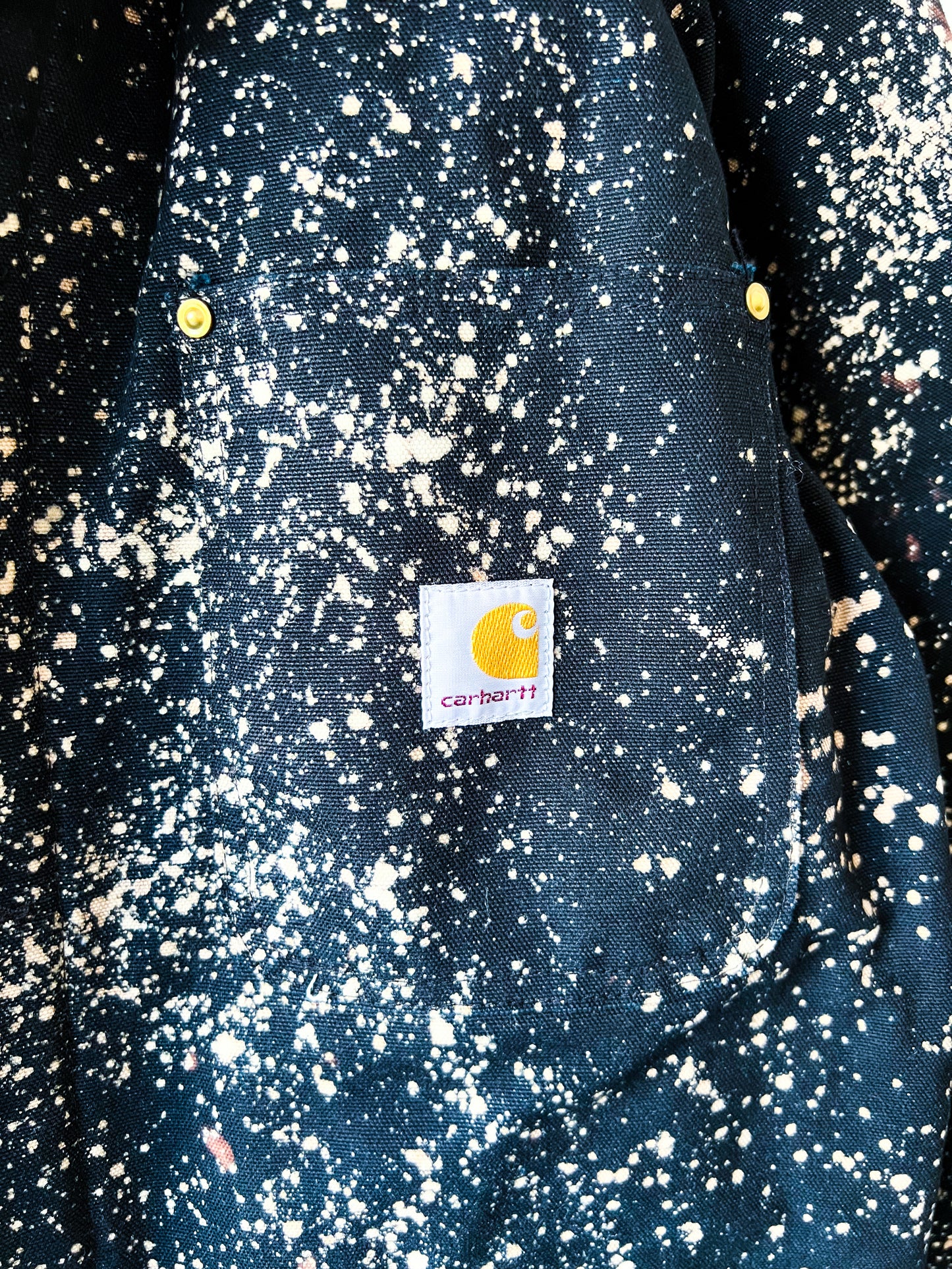 OLYMPIA - Upcycled Carhartt Acid Washed Blanket Lined Chore Coat - Jet Black, Rose Gold - Unisex Medium