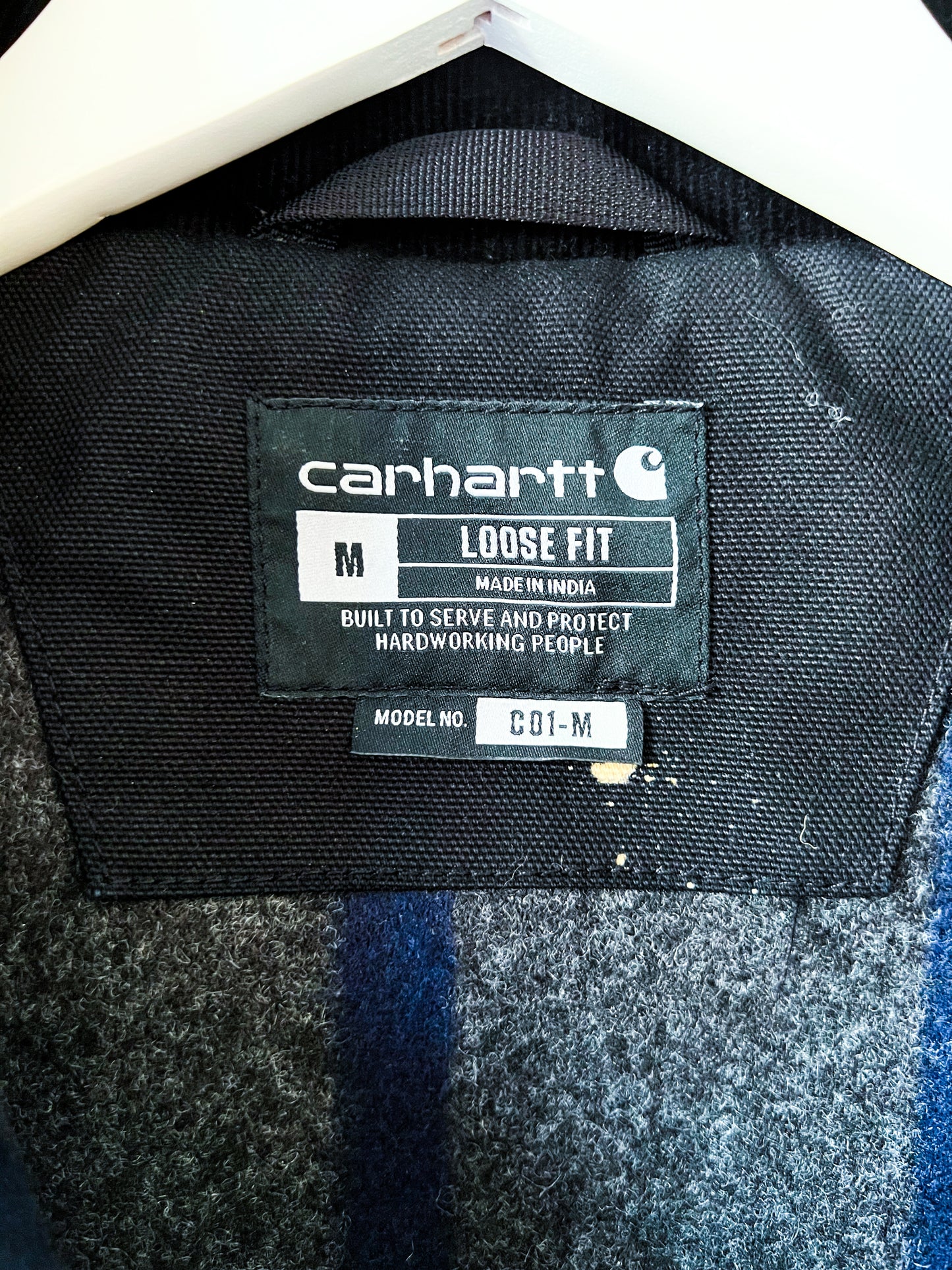 OLYMPIA - Upcycled Carhartt Acid Washed Blanket Lined Chore Coat - Jet Black, Rose Gold - Unisex Medium