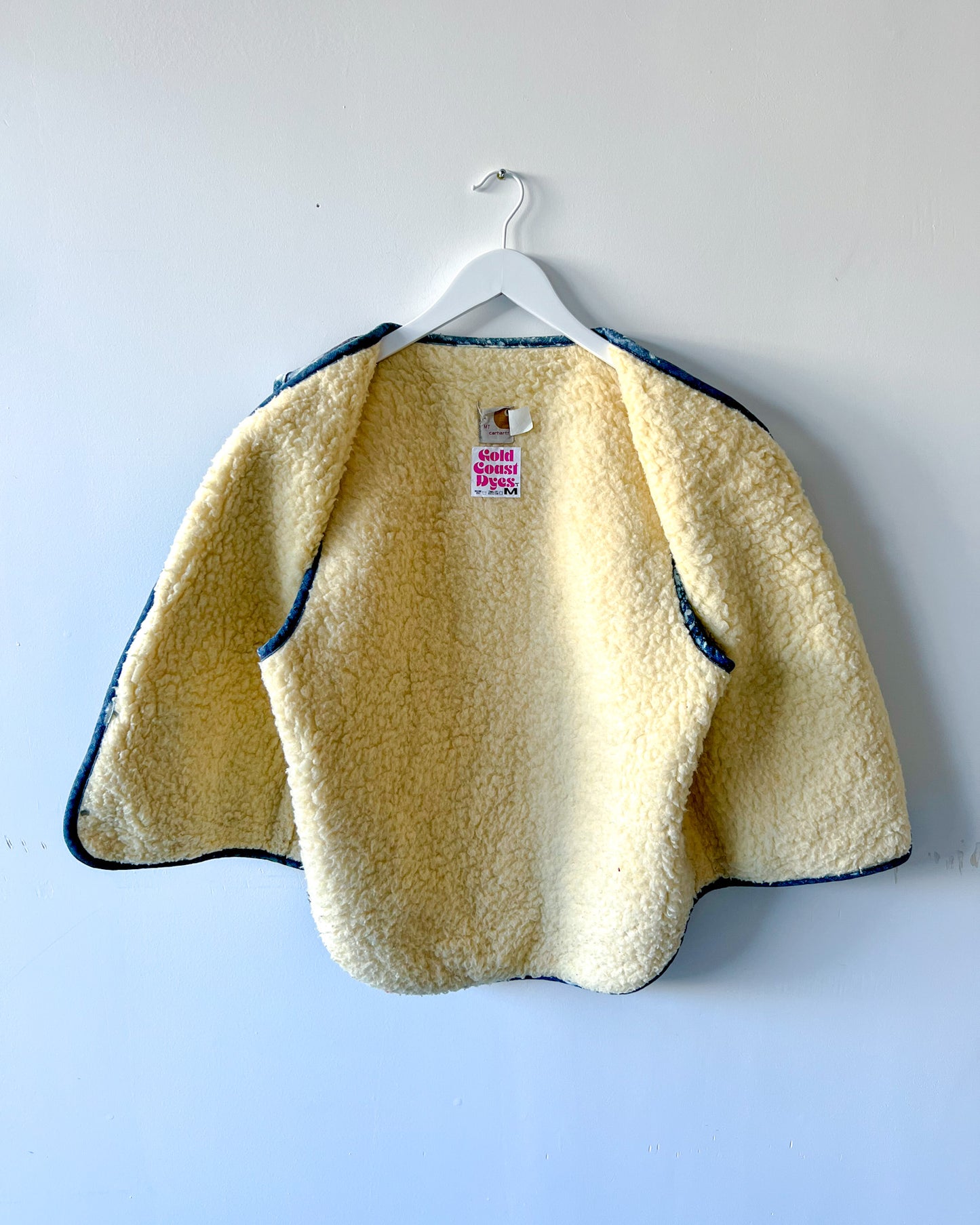 PENNSYLVANIA - Vintage 80s Carhartt Acid Washed Sherpa Lined Denim Vest - Denim, White - Unisex Small or Medium