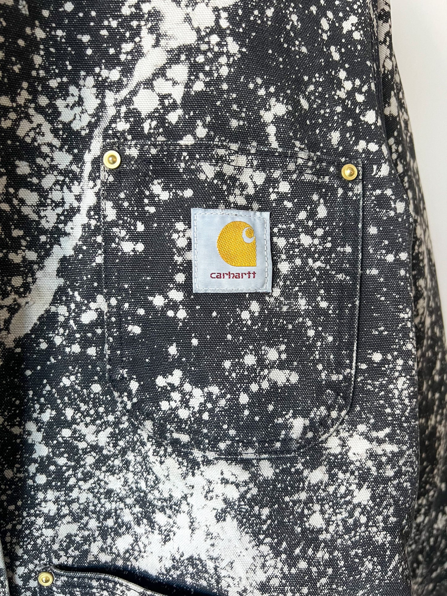 PORTLAND - Vintage 80s Carhartt Acid Washed Blanket Lined Chore Coat - Charcoal Gray, White - Unisex Small/Medium