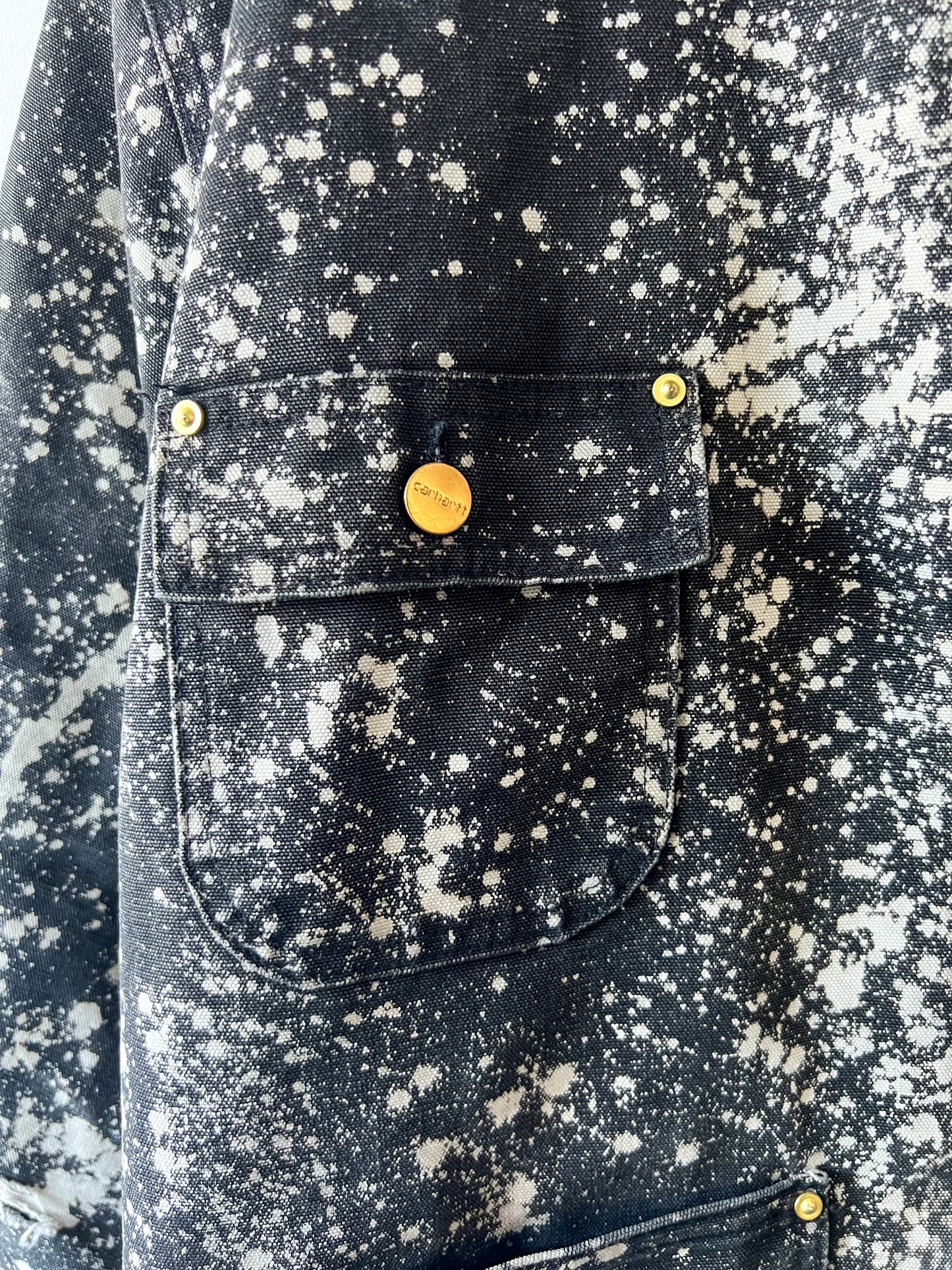 PORTLAND - Vintage 80s Carhartt Acid Washed Blanket Lined Chore Coat - Charcoal Gray, White - Unisex Small/Medium