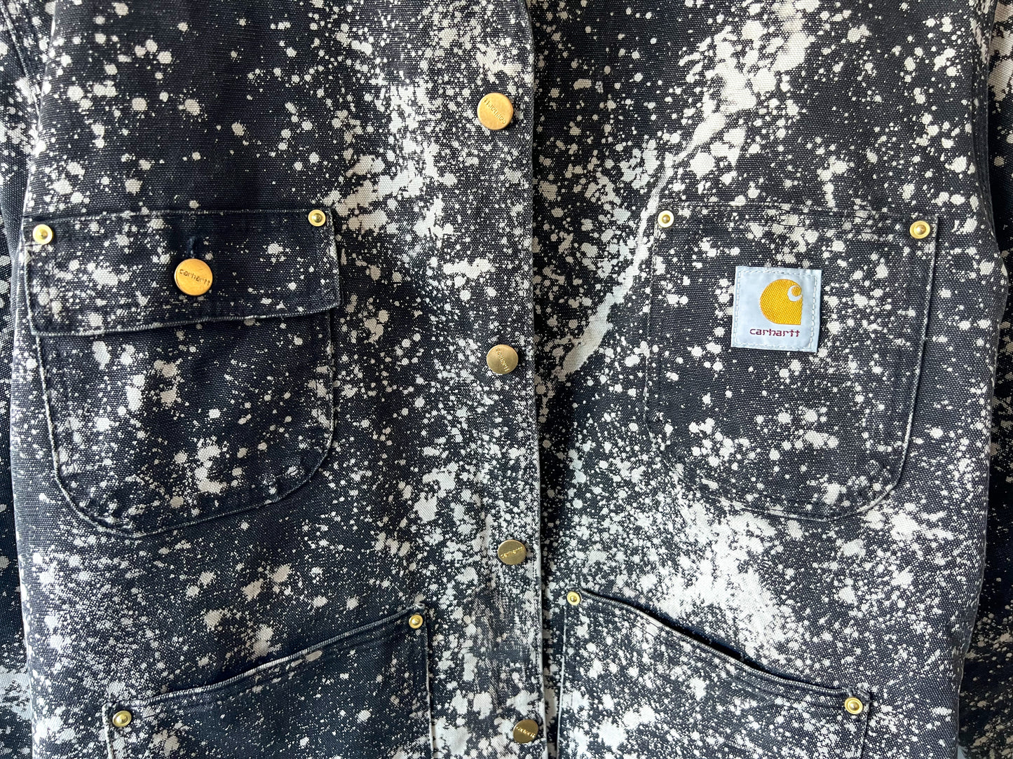 PORTLAND - Vintage 80s Carhartt Acid Washed Blanket Lined Chore Coat - Charcoal Gray, White - Unisex Small/Medium